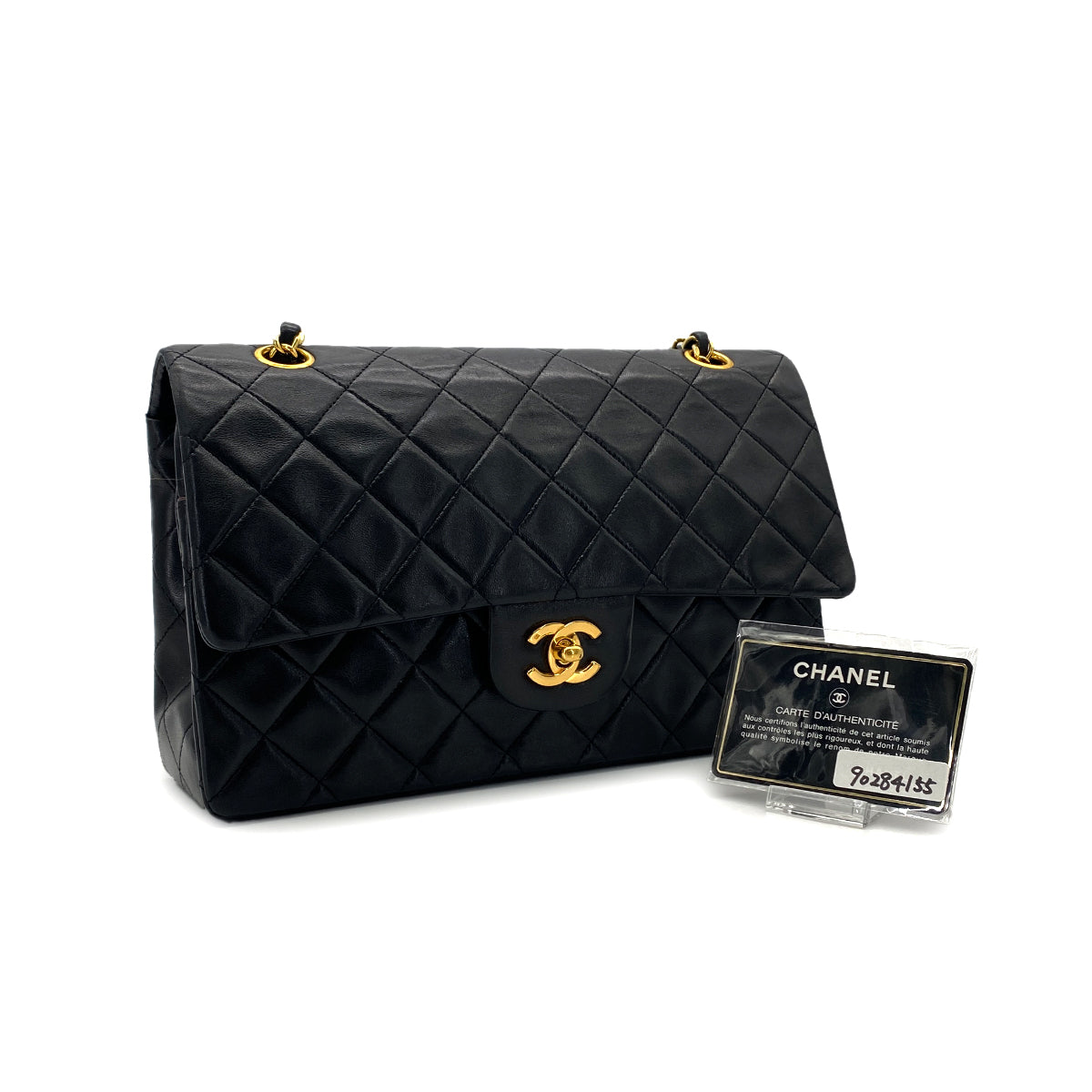 CHANEL VINTAGE CLASSIC FLAP MEDIUM CHAIN SHOULDER BAG BLACK LAMB SKIN 90284155