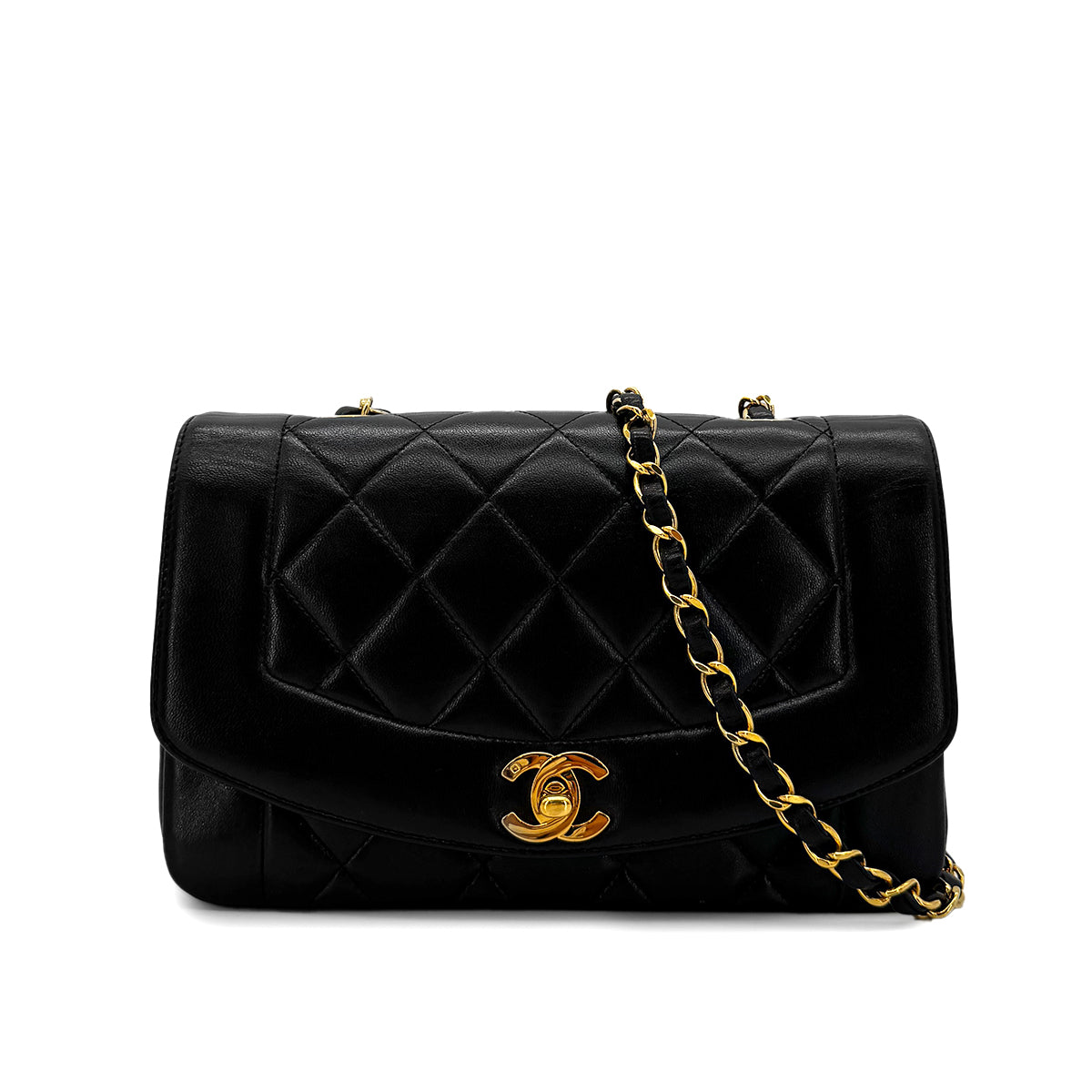 CHANEL VINTAGE DIANA SMALL CHAIN SHOULDER BAG BLACK LAMB SKIN 90284160