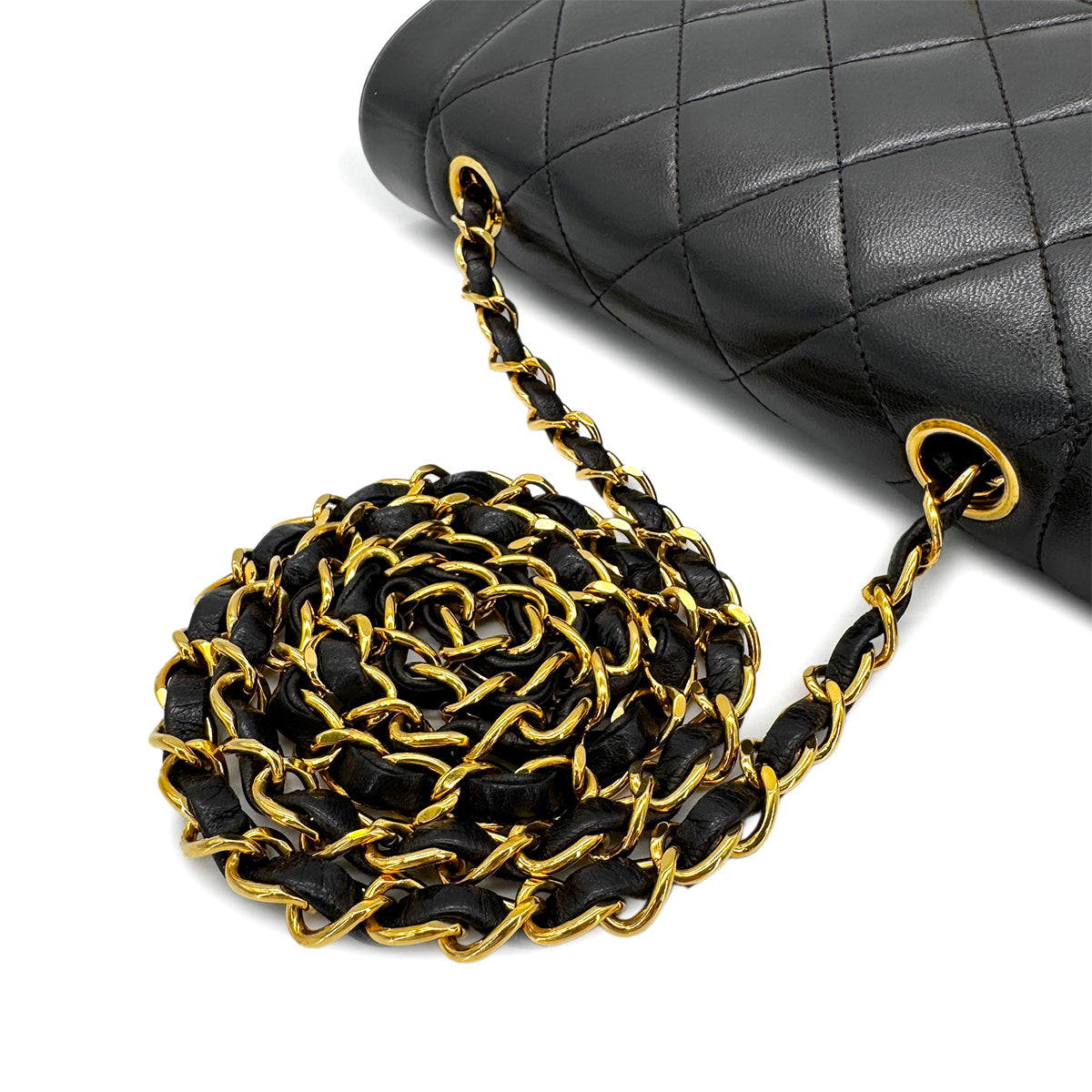 CHANEL VINTAGE DIANA SMALL CHAIN SHOULDER BAG BLACK LAMB SKIN 90284160