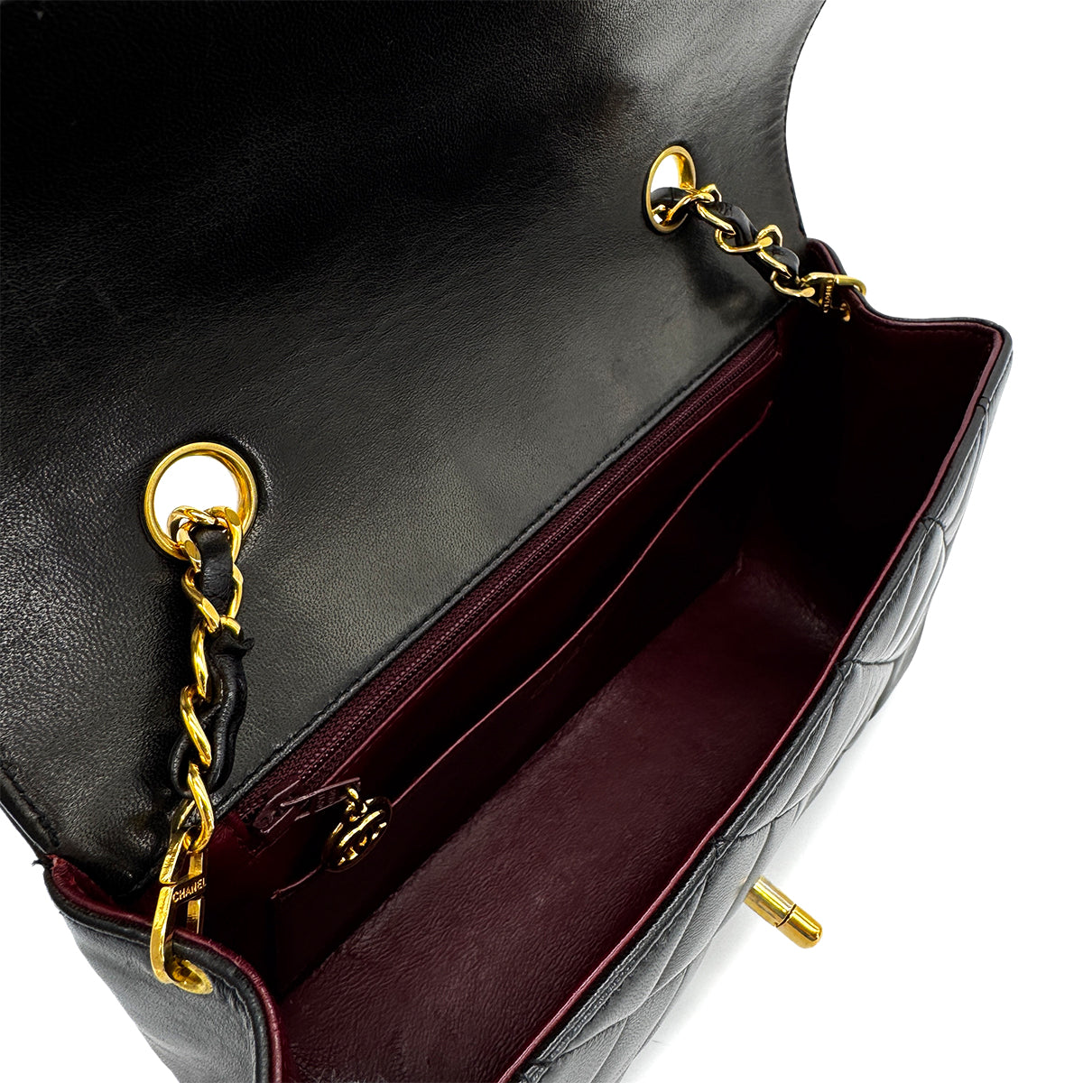 CHANEL VINTAGE DIANA SMALL CHAIN SHOULDER BAG BLACK LAMB SKIN 90284160