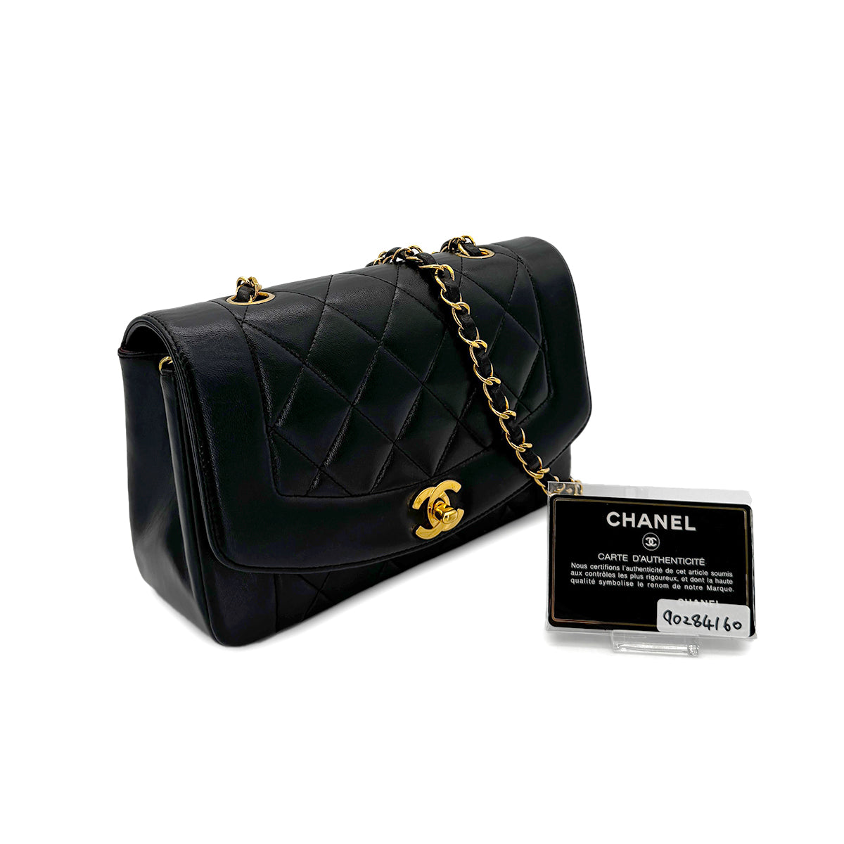 CHANEL VINTAGE DIANA SMALL CHAIN SHOULDER BAG BLACK LAMB SKIN 90284160