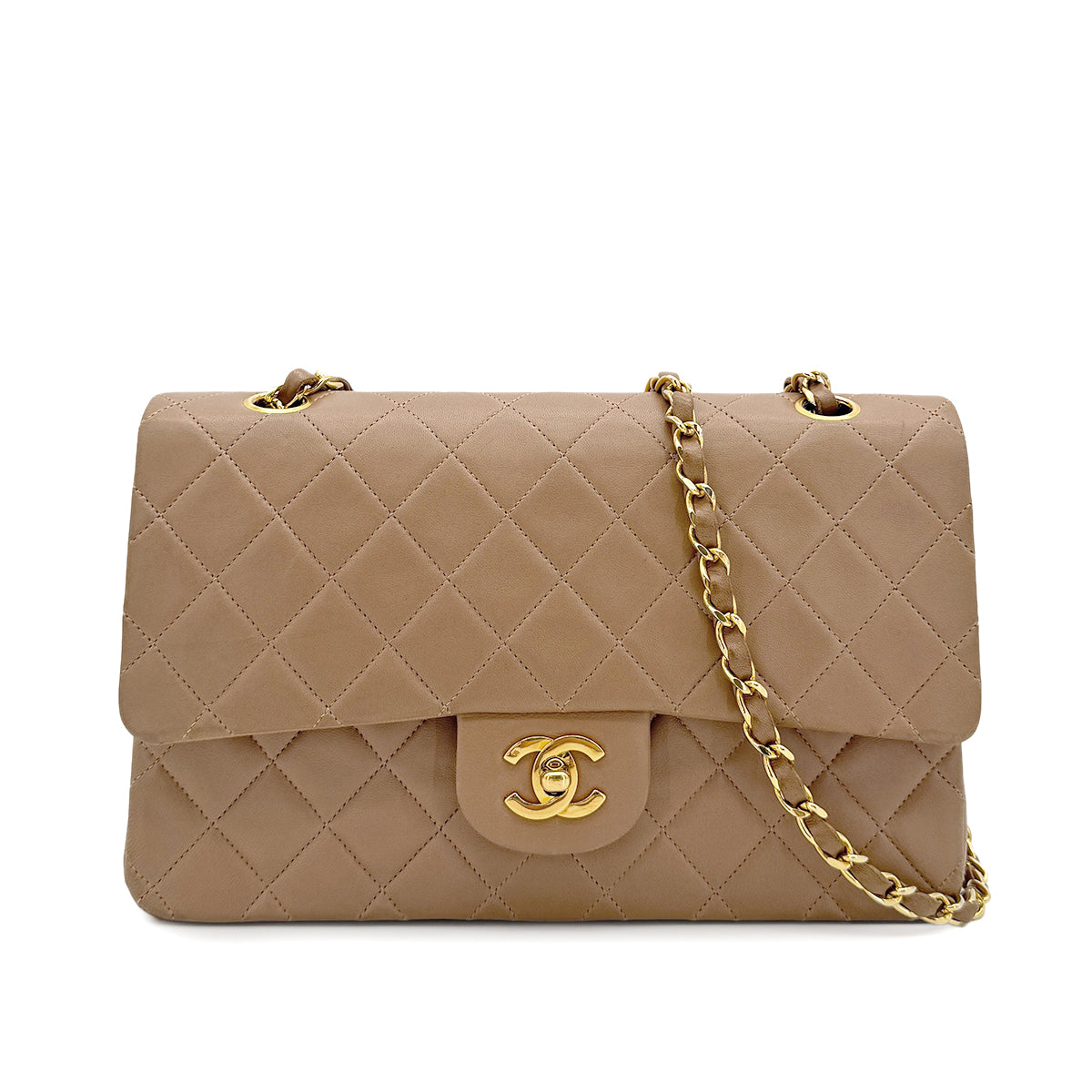 CHANEL VINTAGE CLASSIC FLAP MEDIUM CHAIN SHOULDER BAG BEIGE LAMB SKIN 90284161