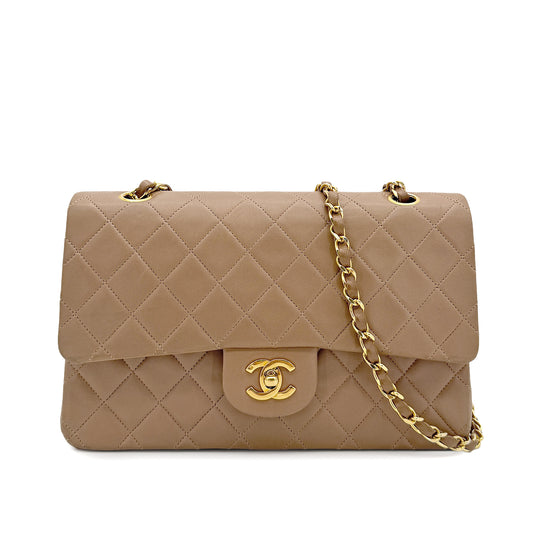 CHANEL VINTAGE CLASSIC FLAP MEDIUM CHAIN SHOULDER BAG BEIGE LAMB SKIN 90284161