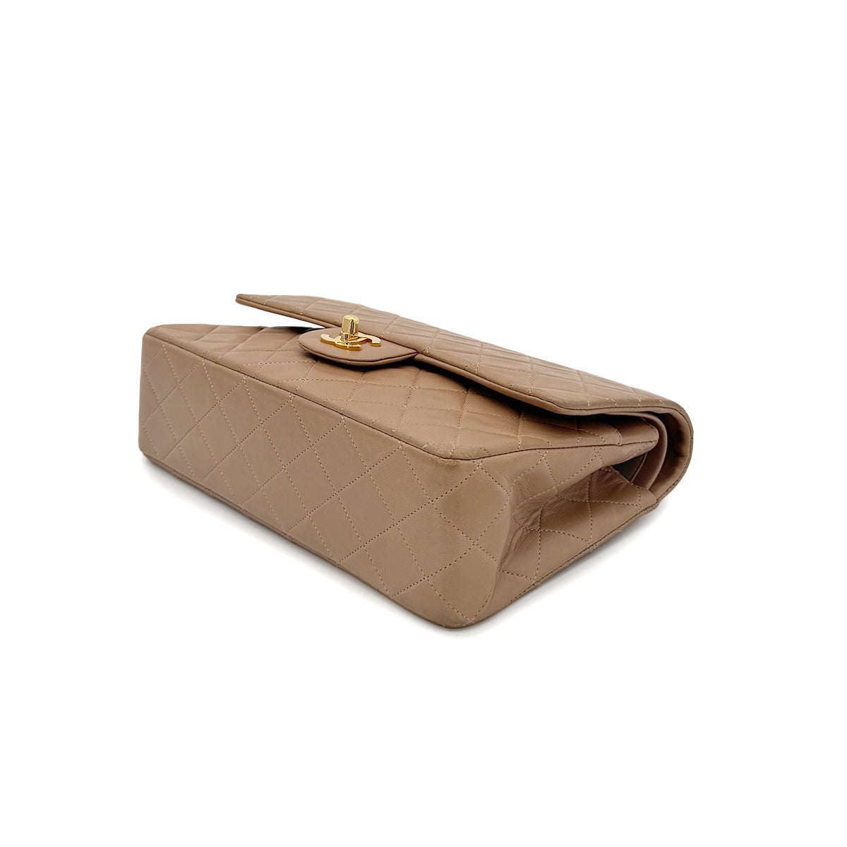 CHANEL VINTAGE CLASSIC FLAP MEDIUM CHAIN SHOULDER BAG BEIGE LAMB SKIN 90284161