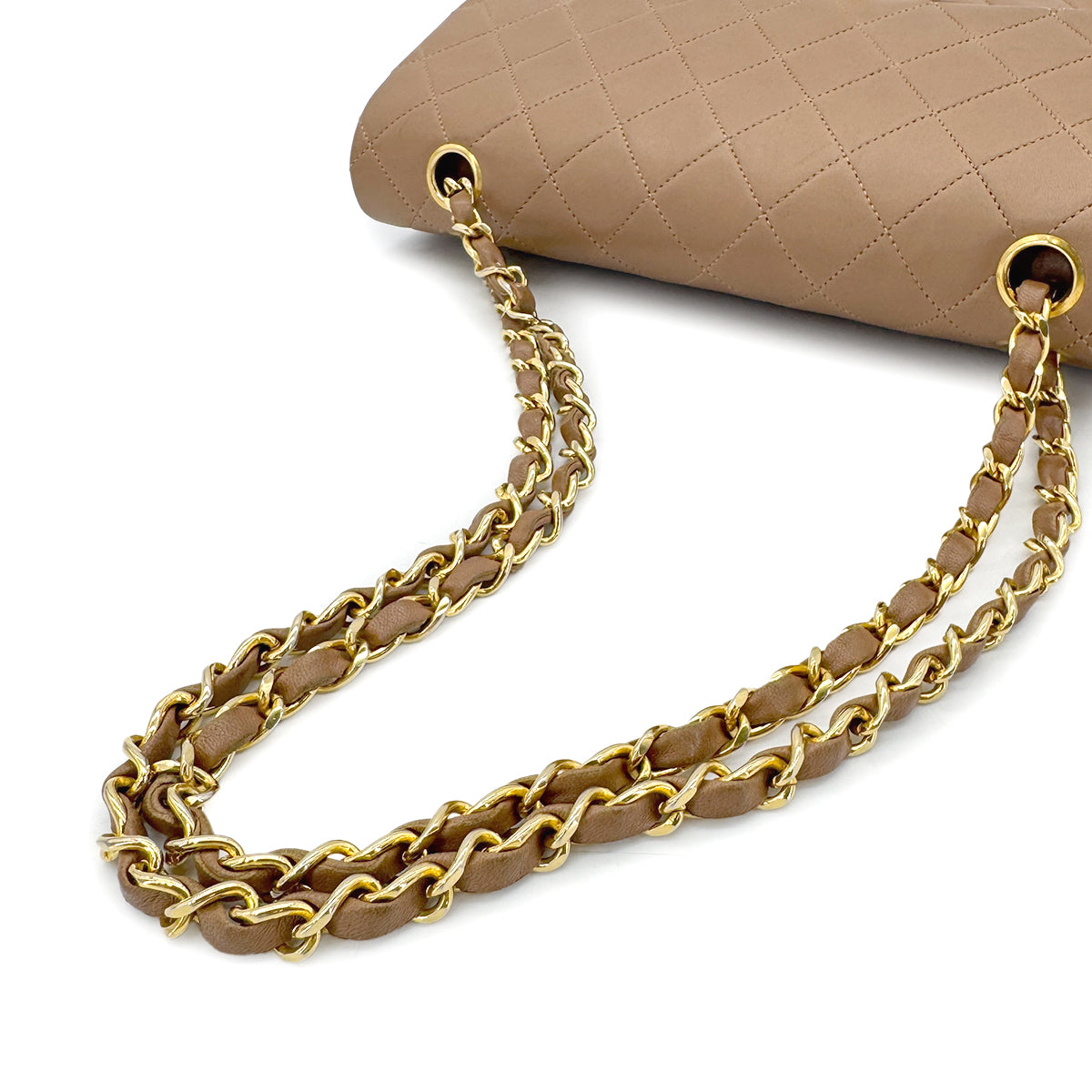 CHANEL VINTAGE CLASSIC FLAP MEDIUM CHAIN SHOULDER BAG BEIGE LAMB SKIN 90284161