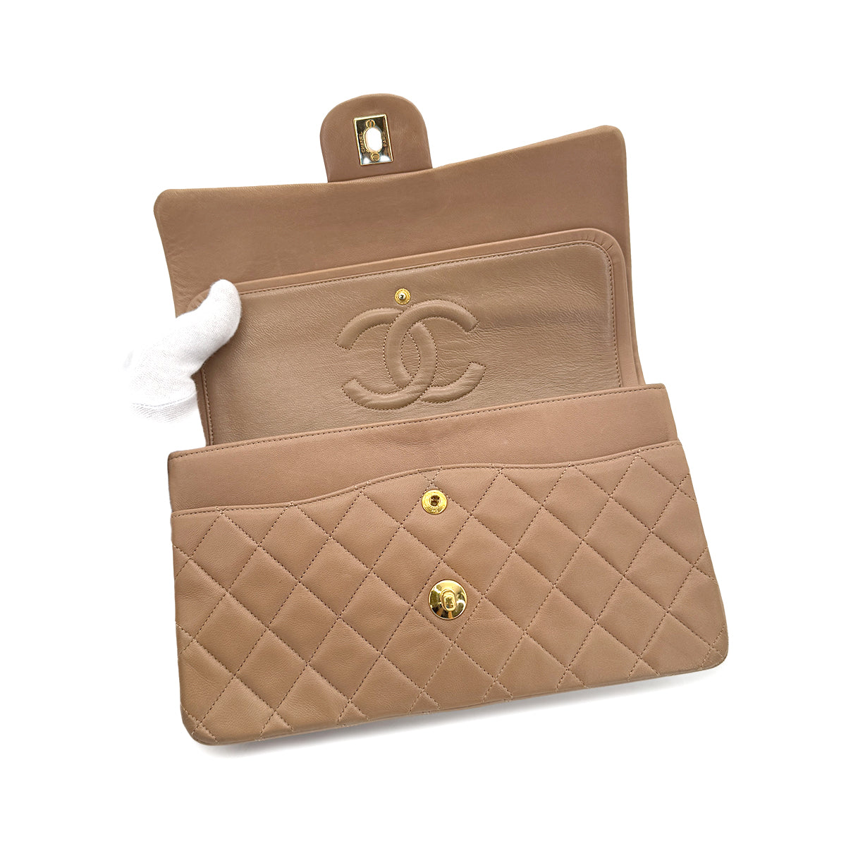 CHANEL VINTAGE CLASSIC FLAP MEDIUM CHAIN SHOULDER BAG BEIGE LAMB SKIN 90284161