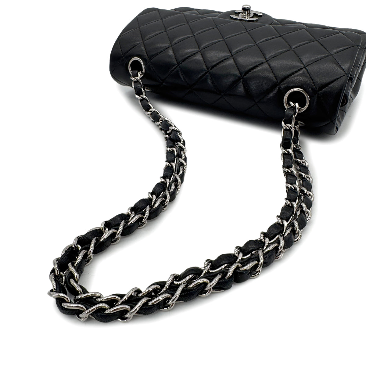 CHANEL VINTAGE CLASSIC FLAP SMALL CHAIN SHOULDER BAG BLACK LAMB SKIN 90284389