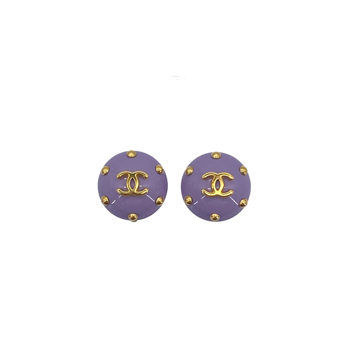 CHANEL VINTAGE EARRINGS COCOMARK ROUND DOT STUDS ACCESSORY PURPLE PLASTIC 96C 90284392