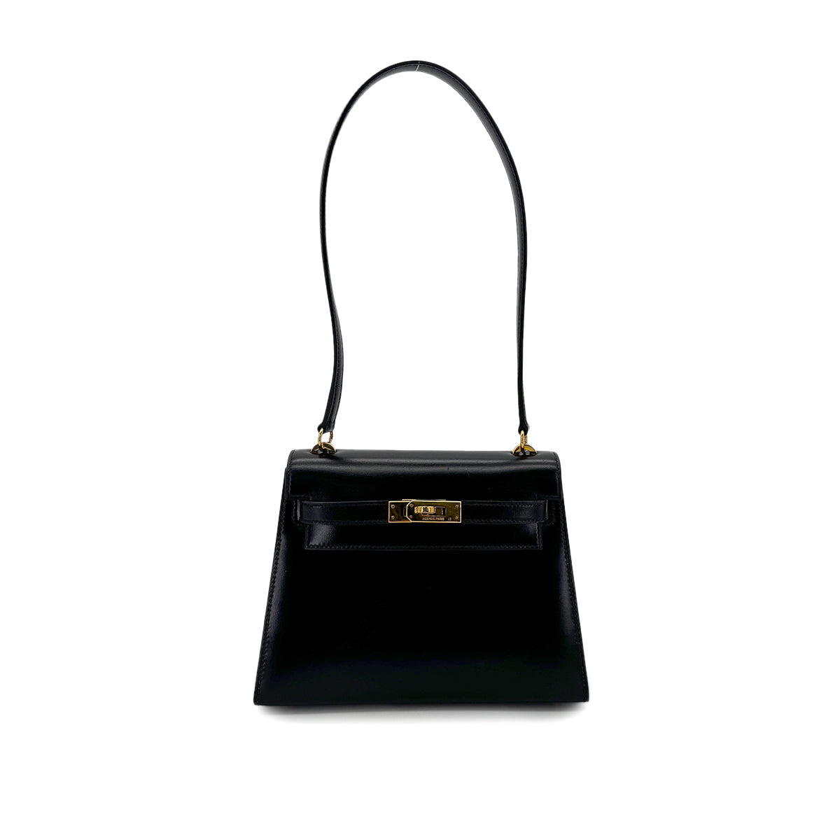 HERMES MINI KELLY 20 SELLIER BLACK BOXCALF SHOULDER BAG 〇R GHW 90284402