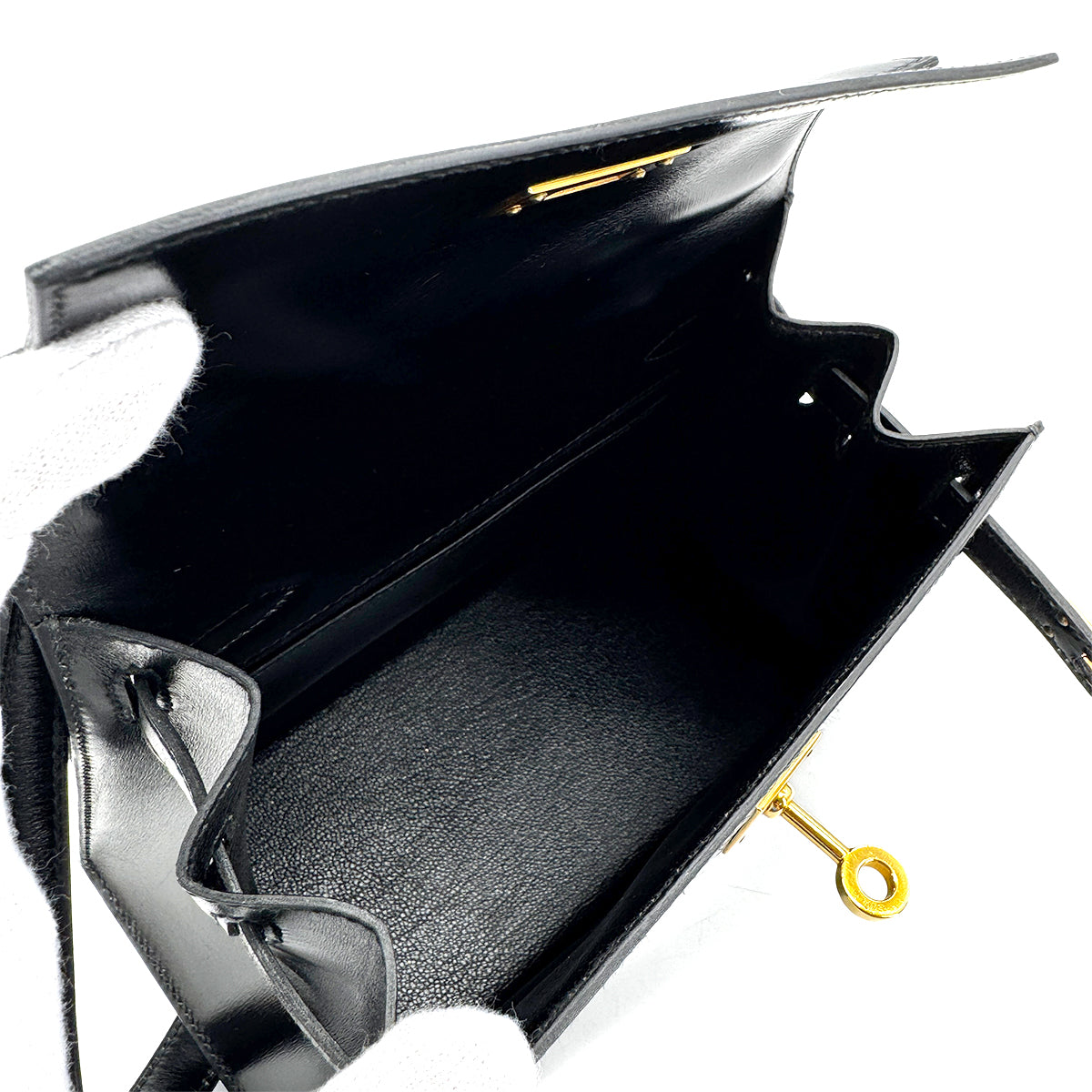 HERMES MINI KELLY 20 SELLIER BLACK BOXCALF SHOULDER BAG 〇R GHW 90284402