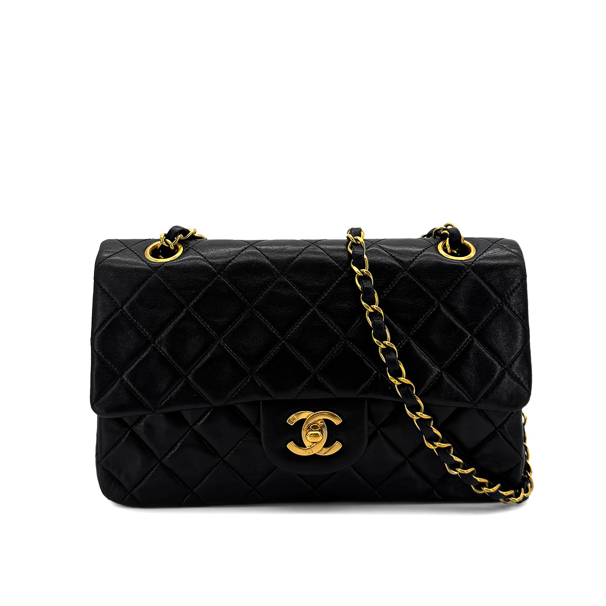 CHANEL VINTAGE CLASSIC FLAP SMALL CHAIN SHOULDER BAG BLACK LAMB SKIN 90284410
