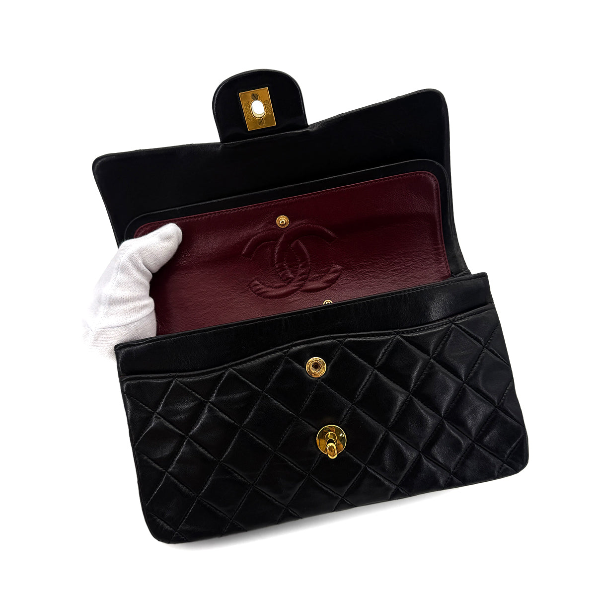 CHANEL VINTAGE CLASSIC FLAP SMALL CHAIN SHOULDER BAG BLACK LAMB SKIN 90284410