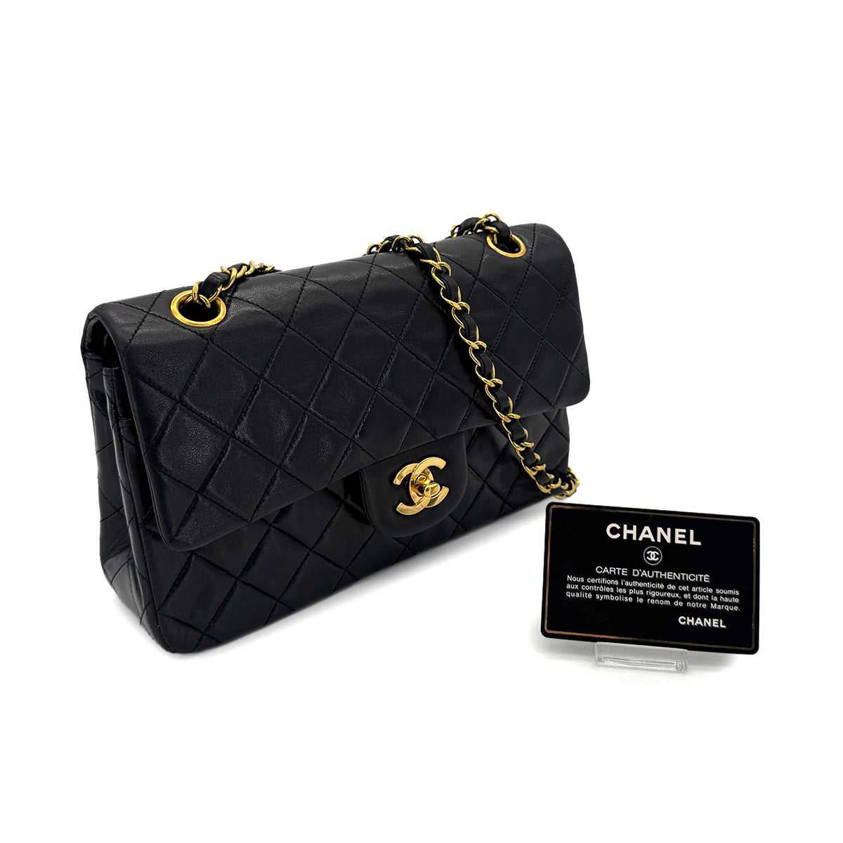 CHANEL VINTAGE CLASSIC FLAP SMALL CHAIN SHOULDER BAG BLACK LAMB SKIN 90284410