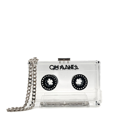 CHANEL CASSETTE TAPE MOTIF CLUTCH BAG CLEAR PLASTIC 04P 90284414