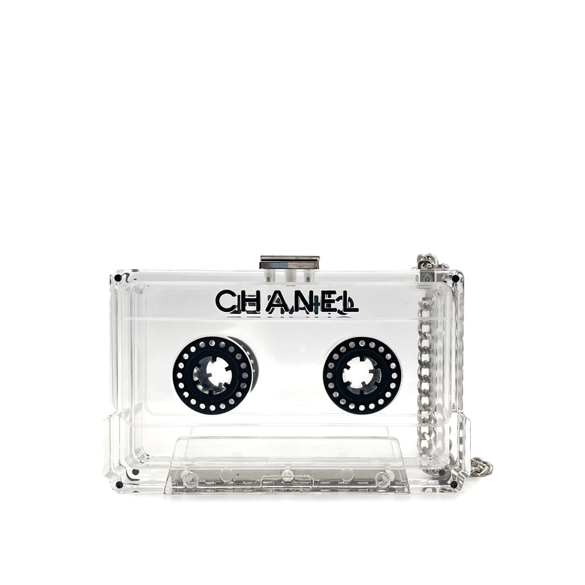 CHANEL CASSETTE TAPE MOTIF CLUTCH BAG CLEAR PLASTIC 04P 90284414