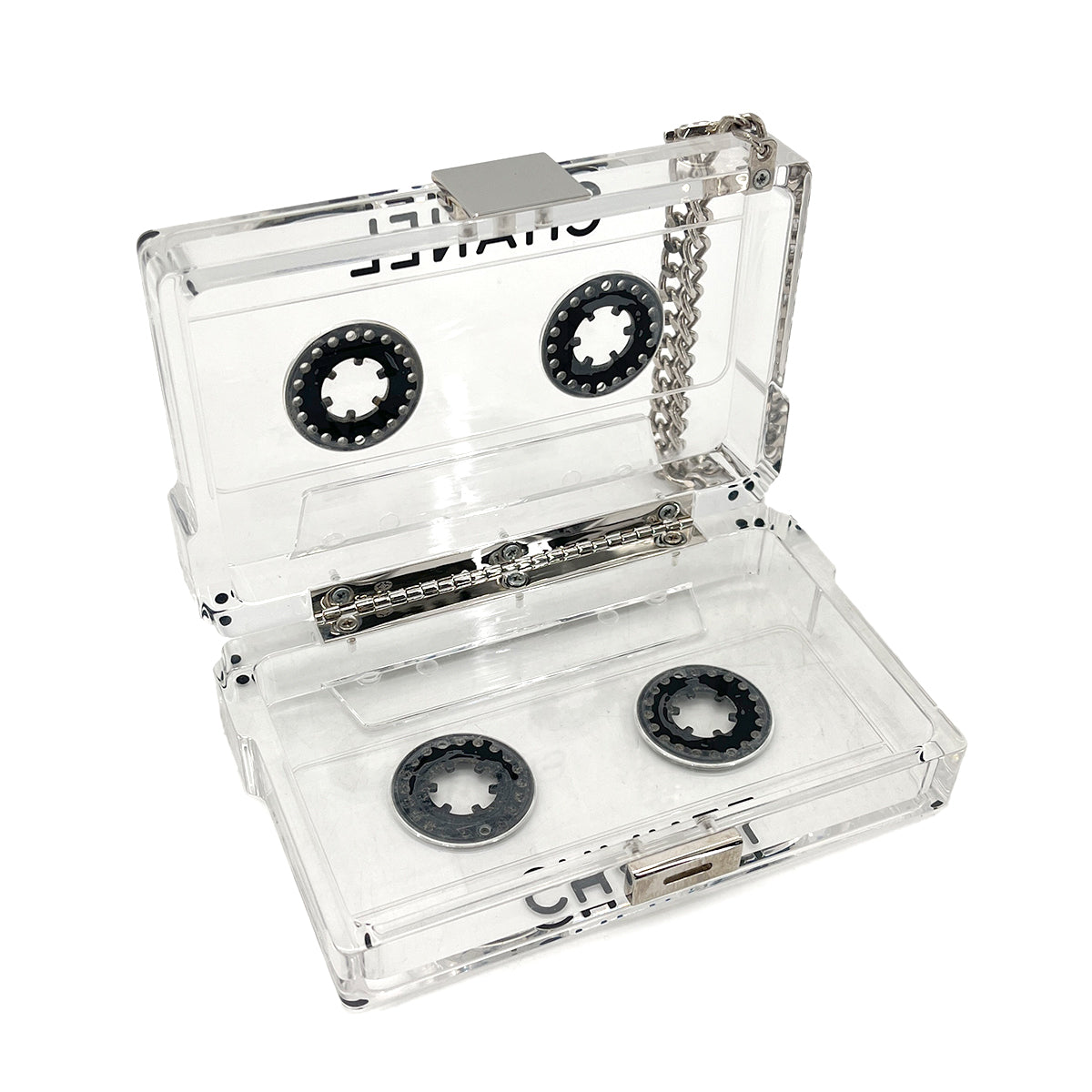 CHANEL CASSETTE TAPE MOTIF CLUTCH BAG CLEAR PLASTIC 04P 90284414