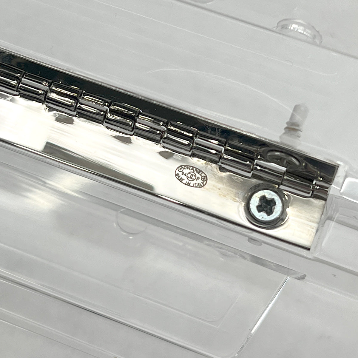 CHANEL CASSETTE TAPE MOTIF CLUTCH BAG CLEAR PLASTIC 04P 90284414