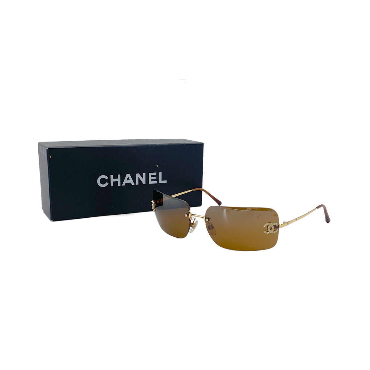 CHANEL VINTAGE SUNGLASSES COCOMARK RHINESTONE BROWN 90284416