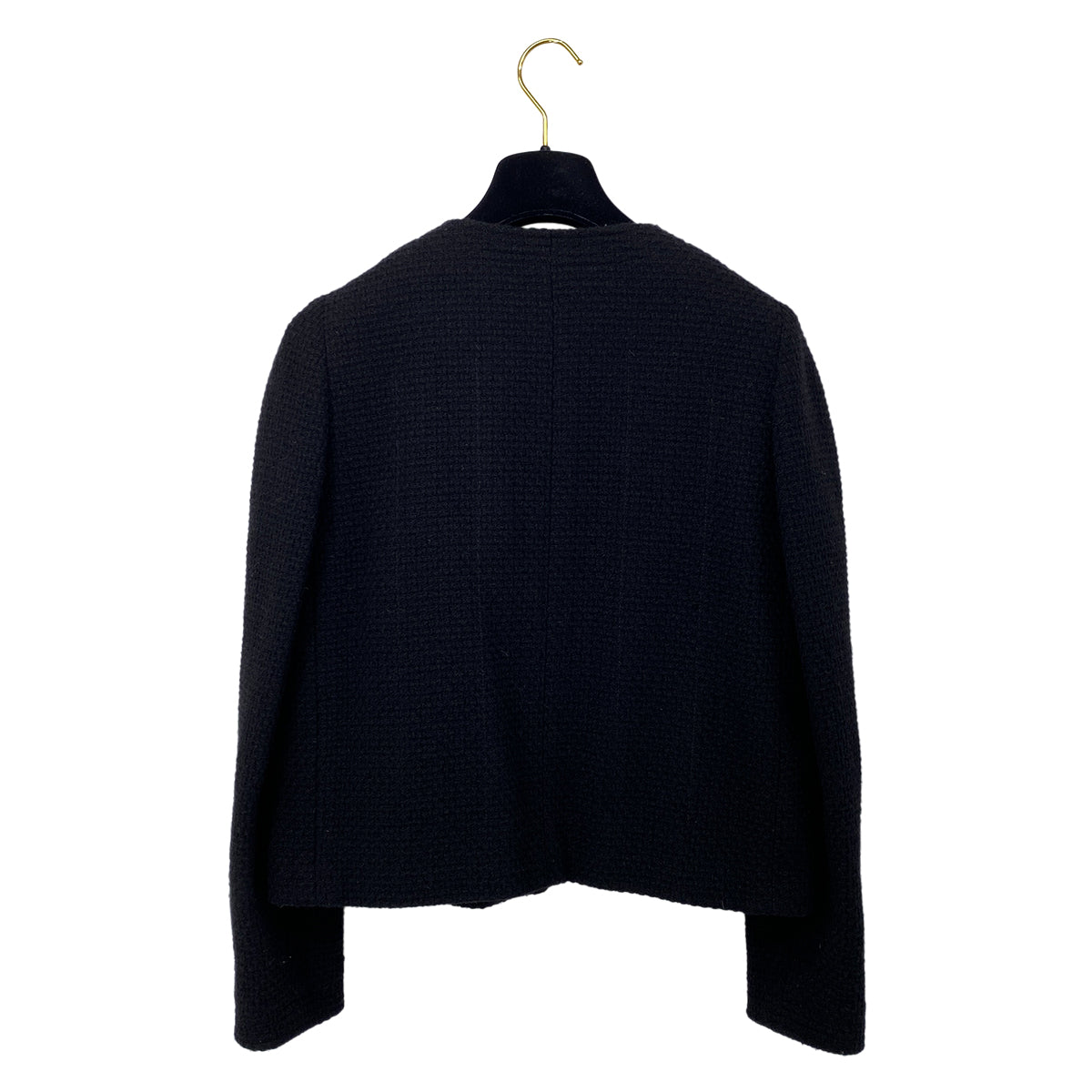 CHANEL VINTAGE TWEED JACKET COCO BUTTON BLACK WOOL 40 92 RTW 90284421