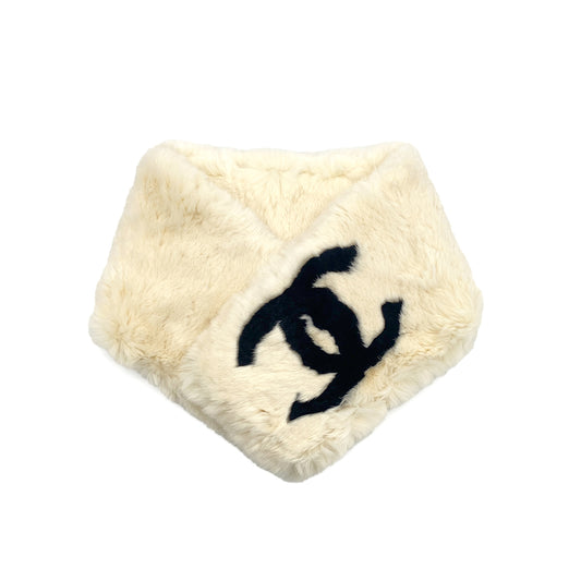 CHANEL WINTER SCARF COCOMARK WHITE RABBIT FUR ACCESSORY 90284422