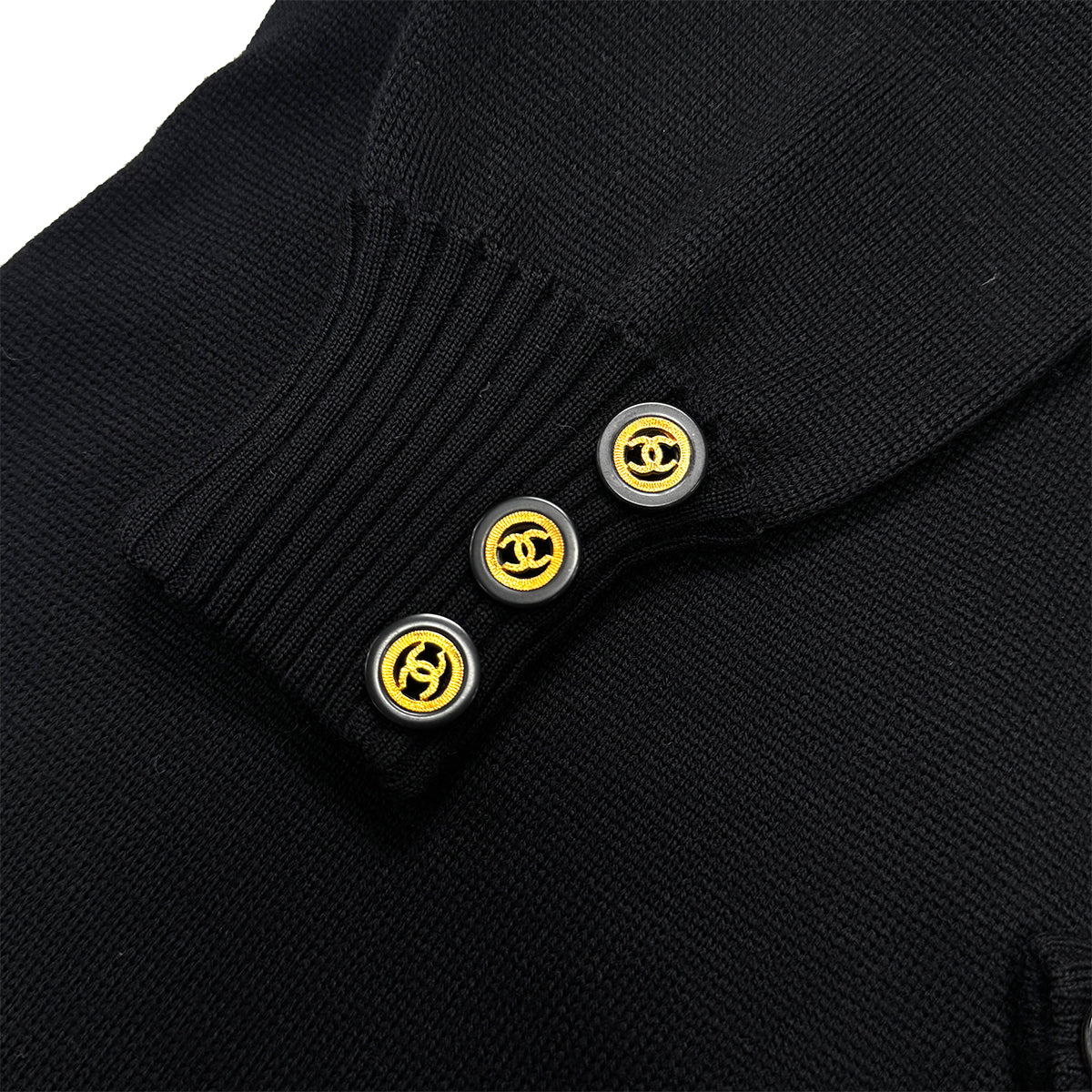 CHANEL VINTAGE COCO BUTTON KNIT DRESS BLACK WOOL 36 RTW 90284424