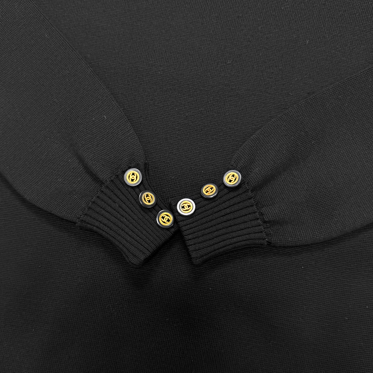 CHANEL VINTAGE COCO BUTTON KNIT DRESS BLACK WOOL 36 RTW 90284424