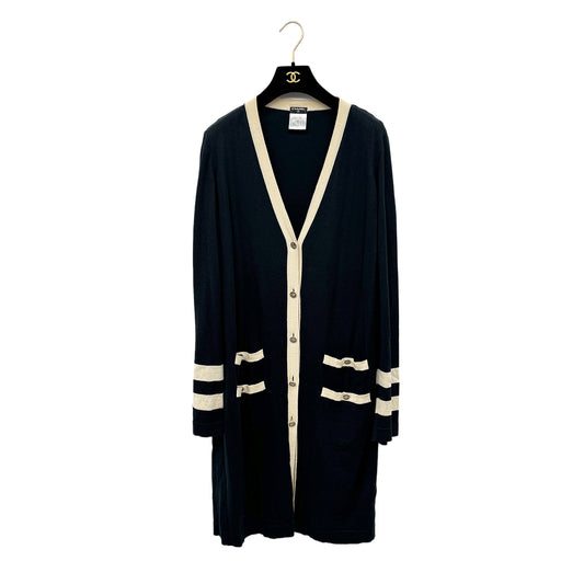CHANEL VINTAGE COCO BUTTON LONG CARDIGAN TOPS BLACK COTTON CASHMERE 44 08P RTW 90284428