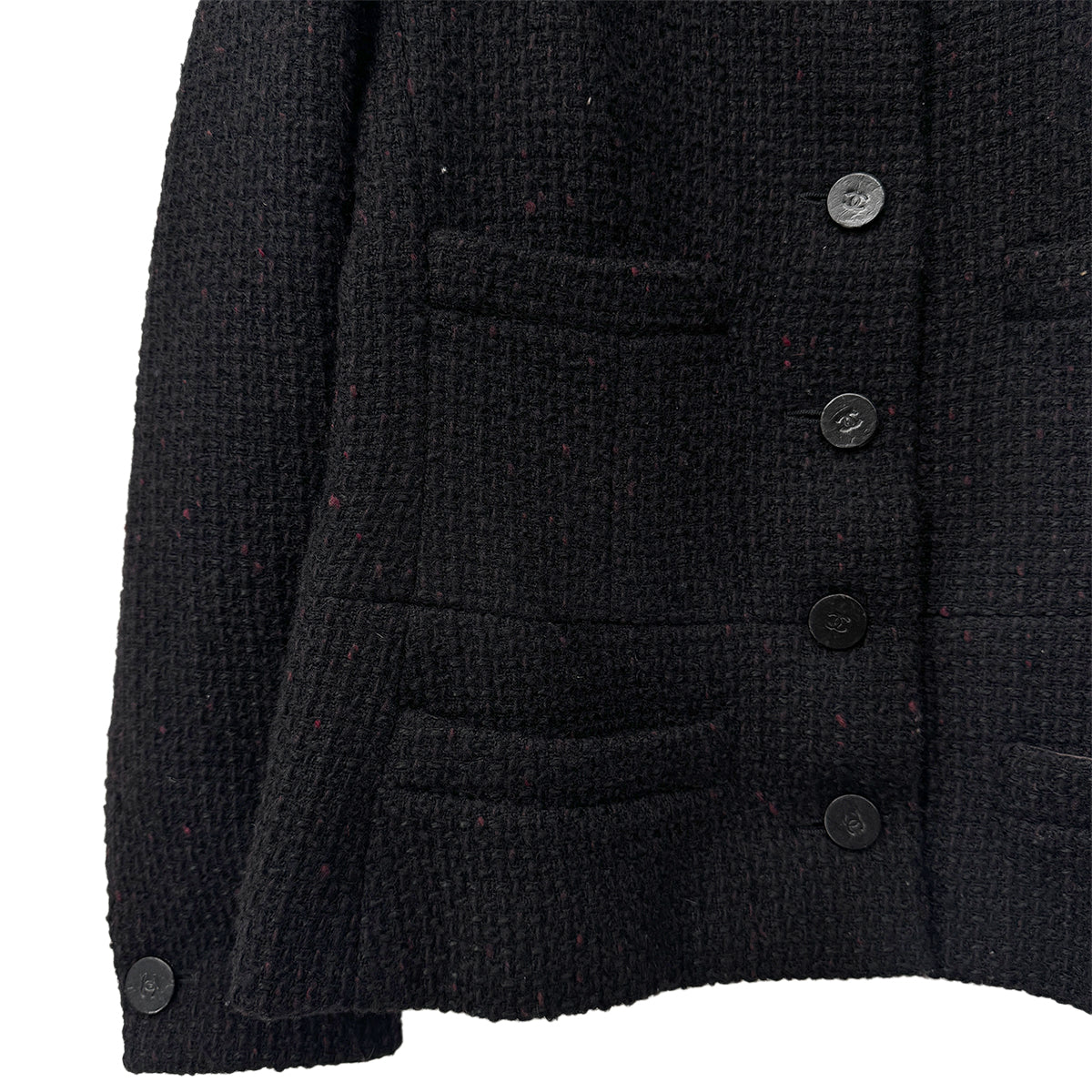 CHANEL COCO BUTTON TWEED JACKET BLACK WOOL 40 01A RTW 90284430