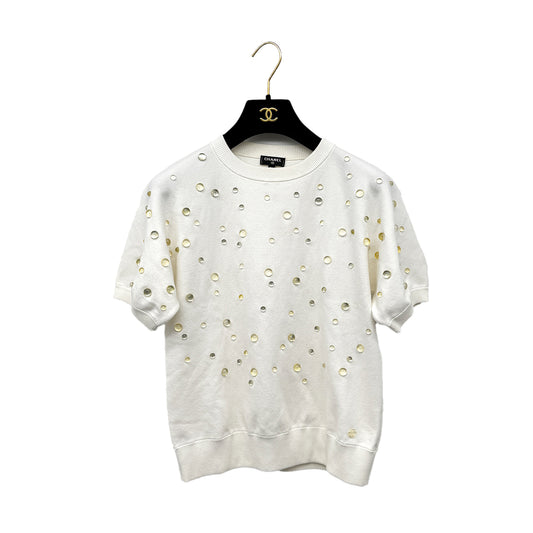 CHANEL KNIT TOPS BEEDS WHITE COTTON 36 P58 RTW 90284438