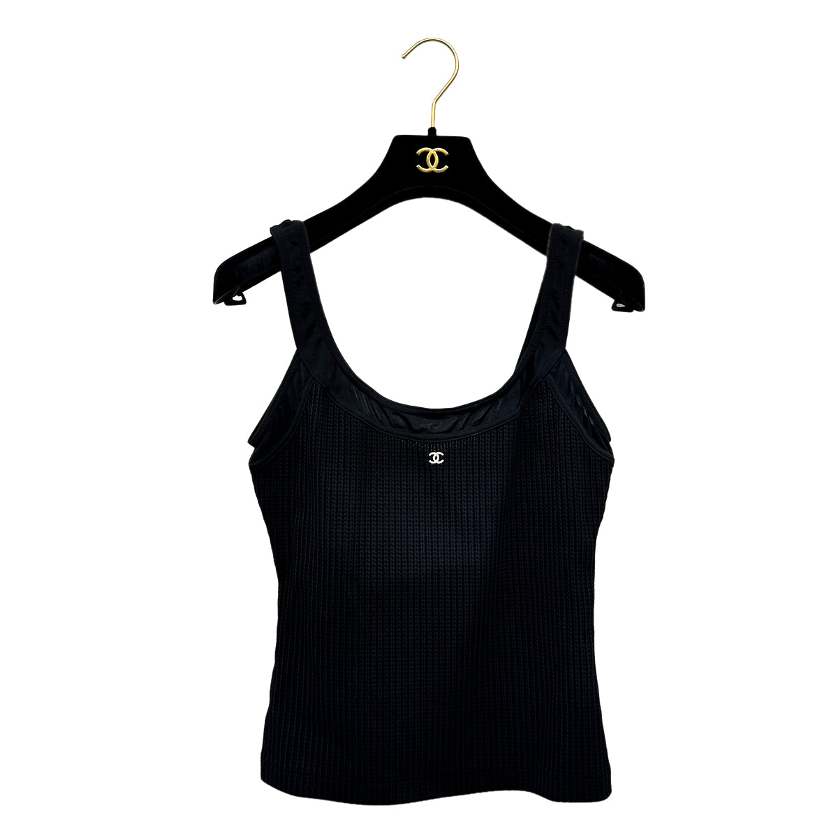 CHANEL VINTAGE COCOMARK SLEEVELESS TOPS BLACK NYLON  42 98C RTW 90284439
