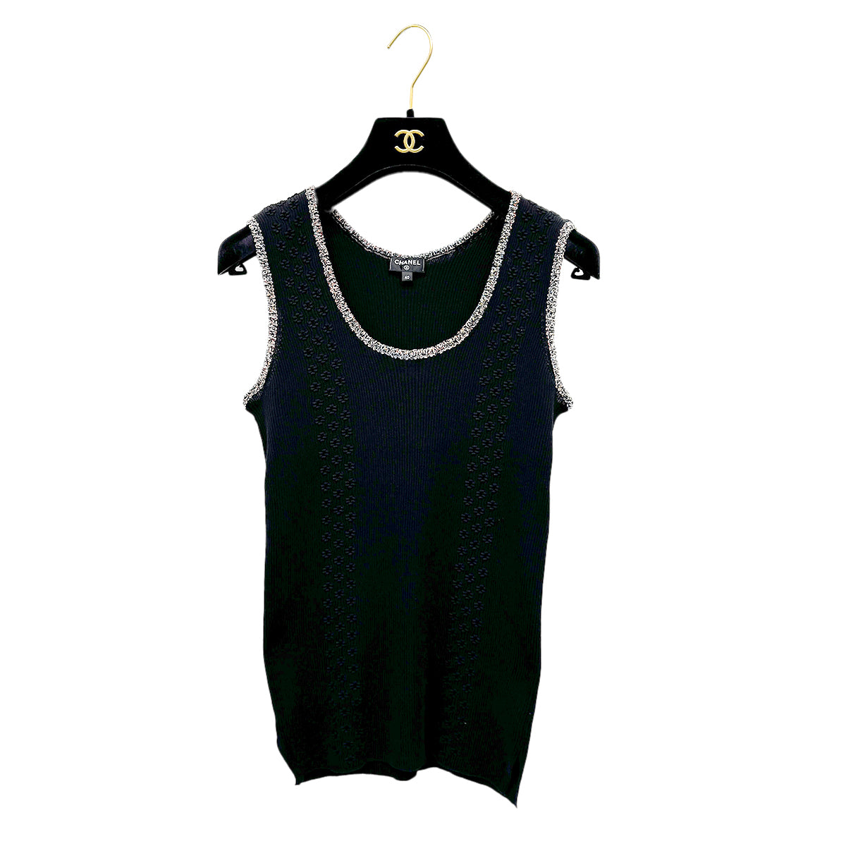 CHANEL VINTAGE COCOMARK SLEEVELESS TOPS BLACK COTTON 40 P55 RTW 90284442