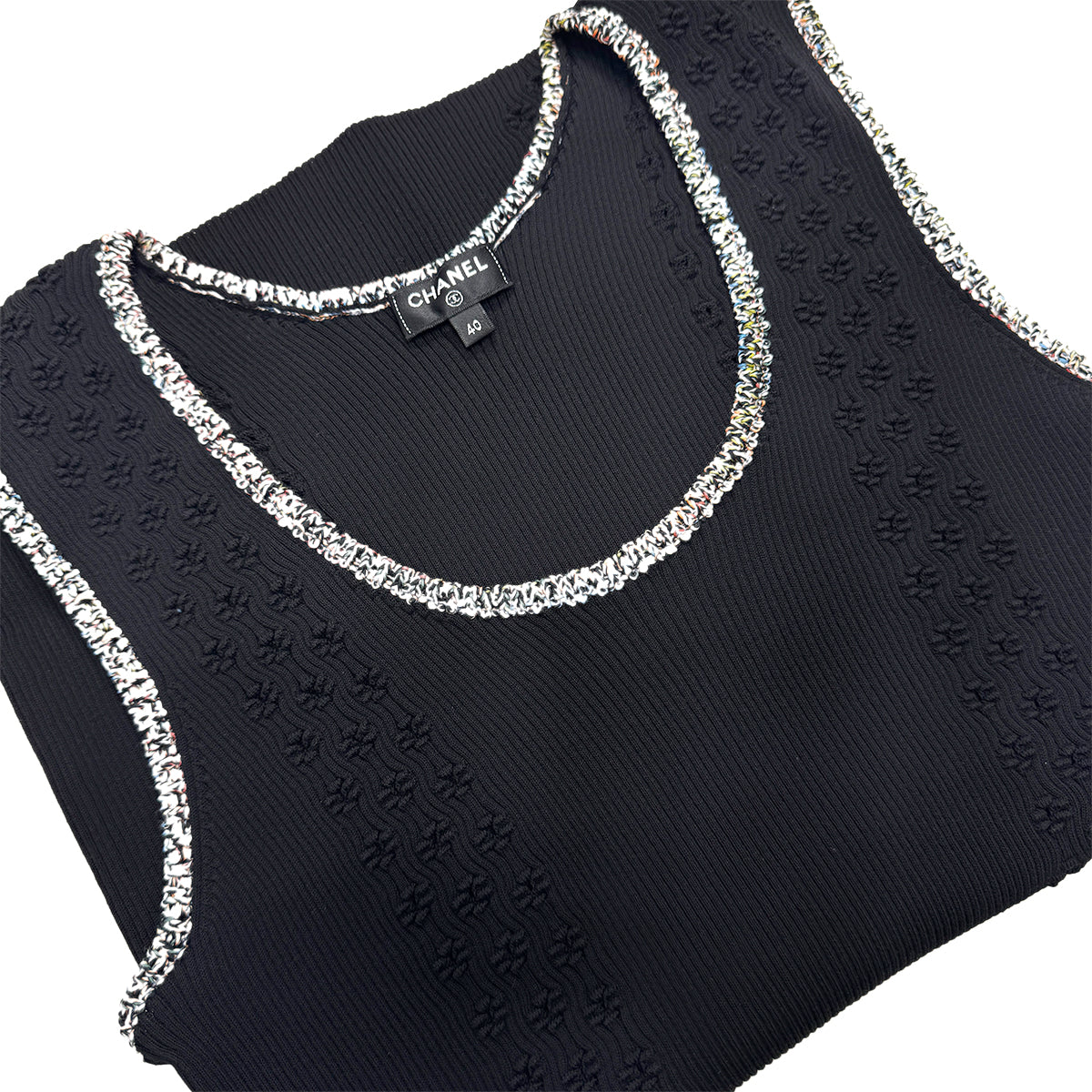 CHANEL VINTAGE COCOMARK SLEEVELESS TOPS BLACK COTTON 40 P55 RTW 90284442