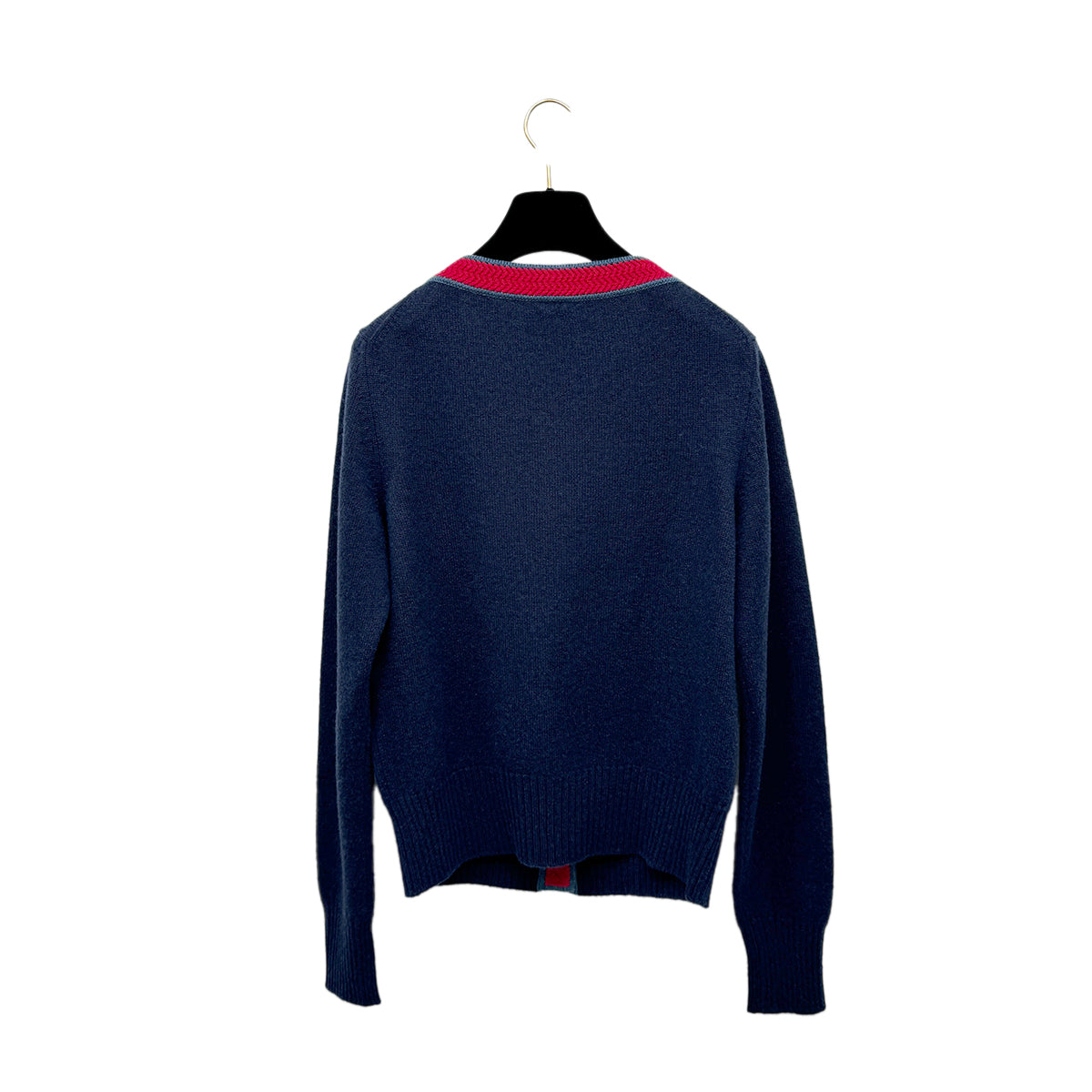 CHANEL VINTAGE COCO BUTTON KINT CARDIGAN NAVY RED CASHMERE 40 P45 RTW 90284443