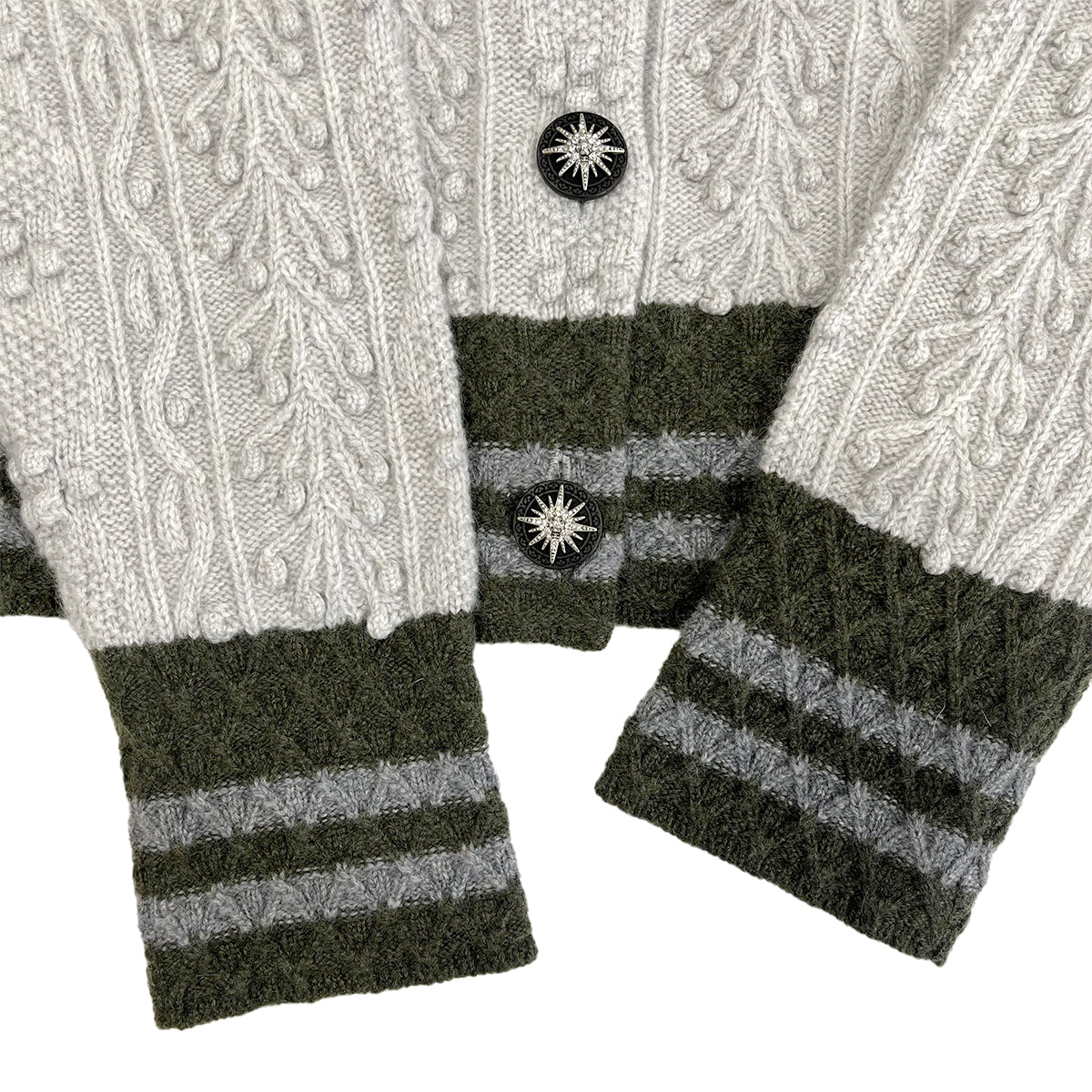 CHANEL CARDIGAN RHINESTONE BUTTON GRAY KAHKI CASHMERE 40 P52 RTW 90284444