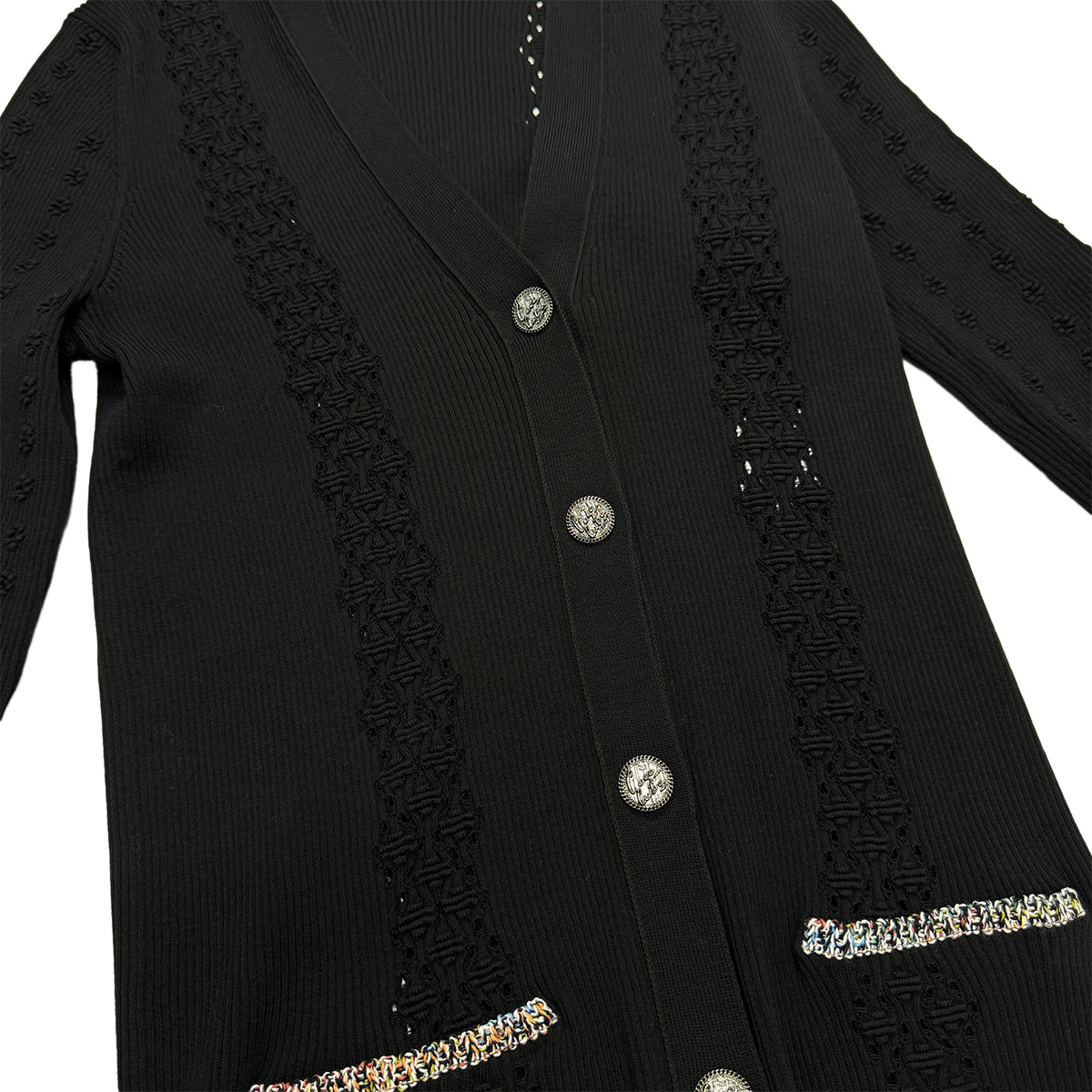 CHANEL VINTAGE LOGO BUTTON CARDIGAN TOPS BLACK COTTON 40 P55 RTW 90284446