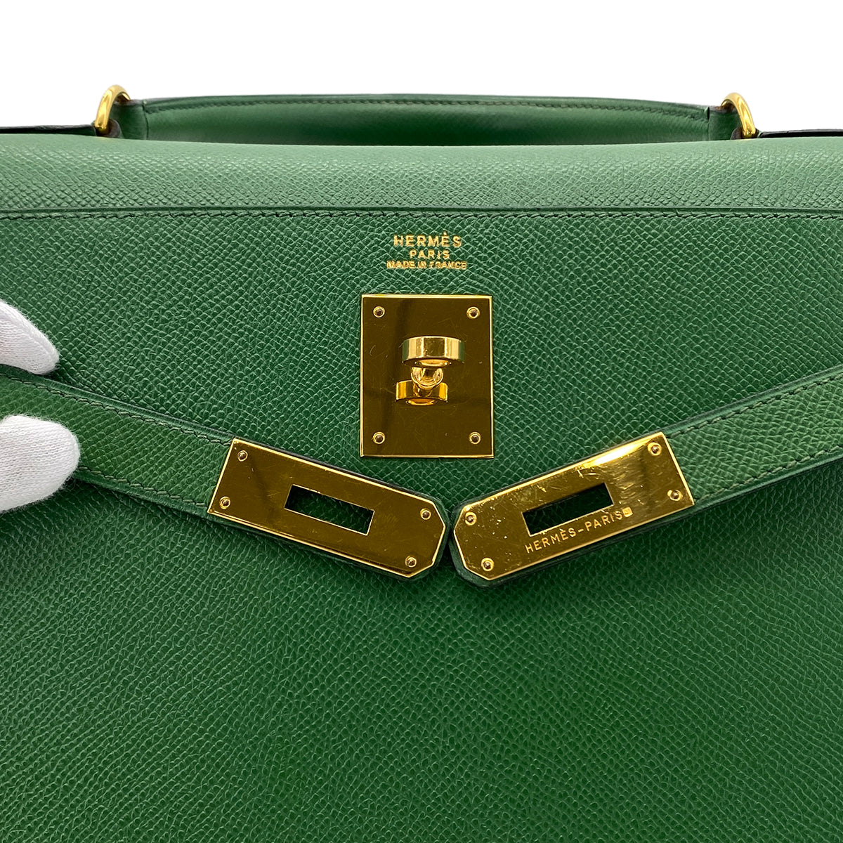 HERMES KELLY 32 SELLIER GREEN COUCHEVEL HAND SHOULDER BAG 〇W GHW 90284468
