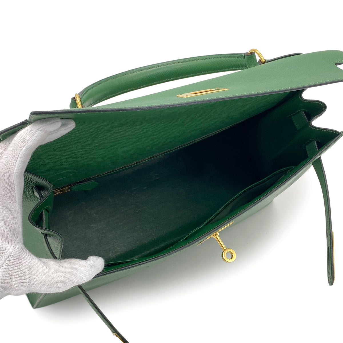 HERMES KELLY 32 SELLIER GREEN COUCHEVEL HAND SHOULDER BAG 〇W GHW 90284468