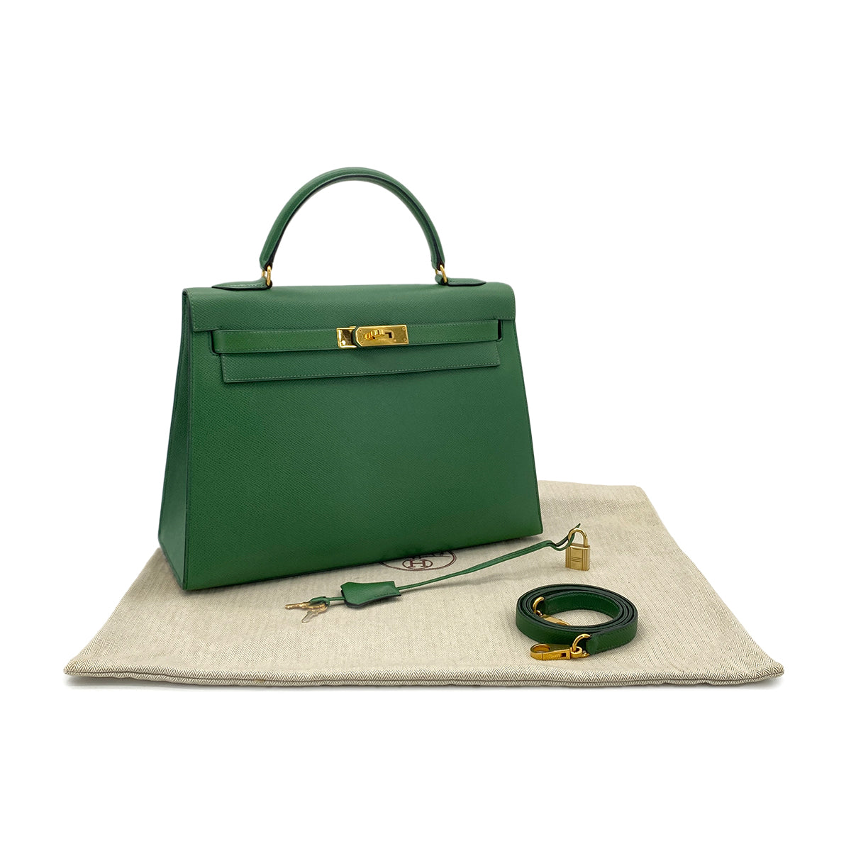 HERMES KELLY 32 SELLIER GREEN COUCHEVEL HAND SHOULDER BAG 〇W GHW 90284468