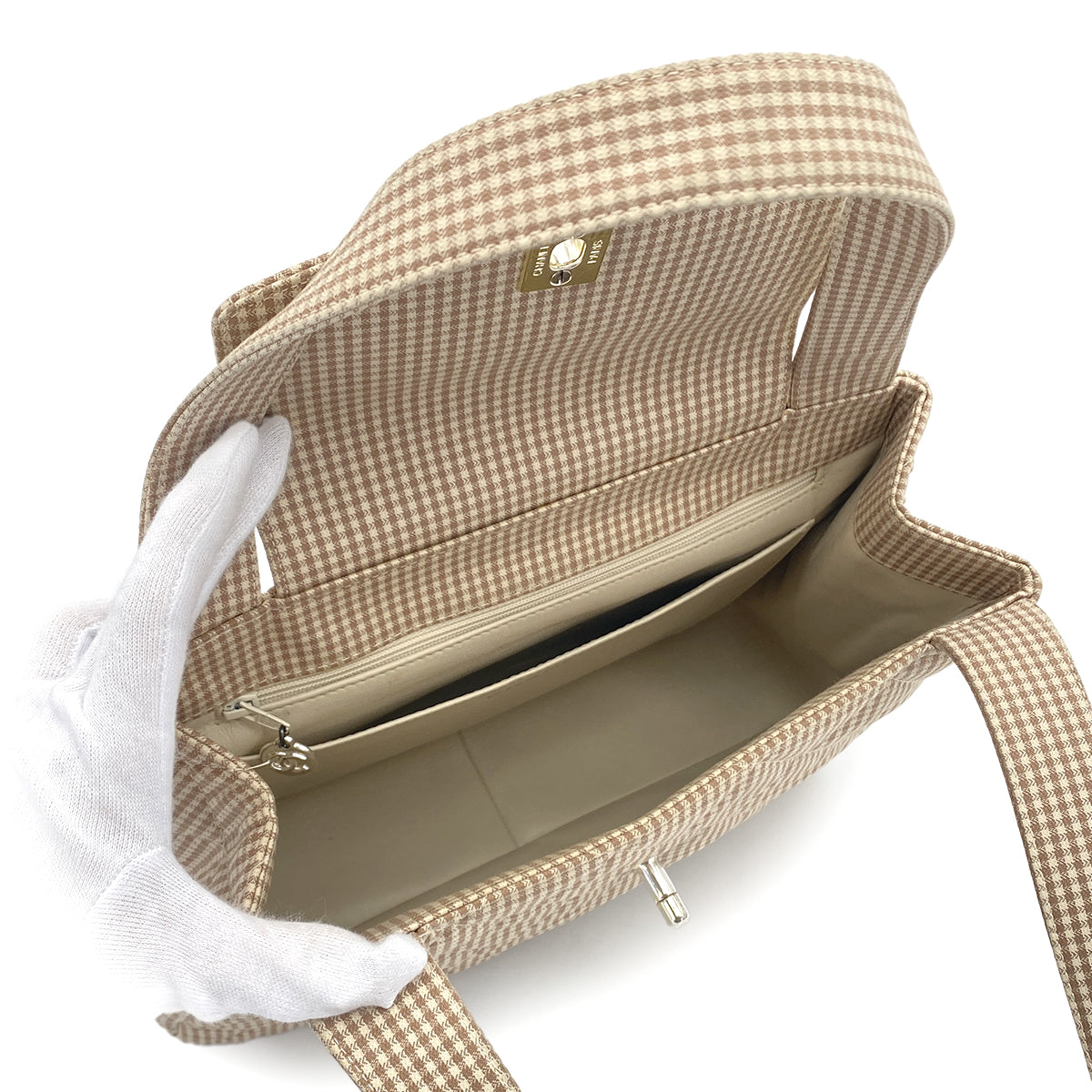 CHANEL VINTAGE MATELASSE CHECK PATTERN HAND BAG BEIGE CANVAS 90284470