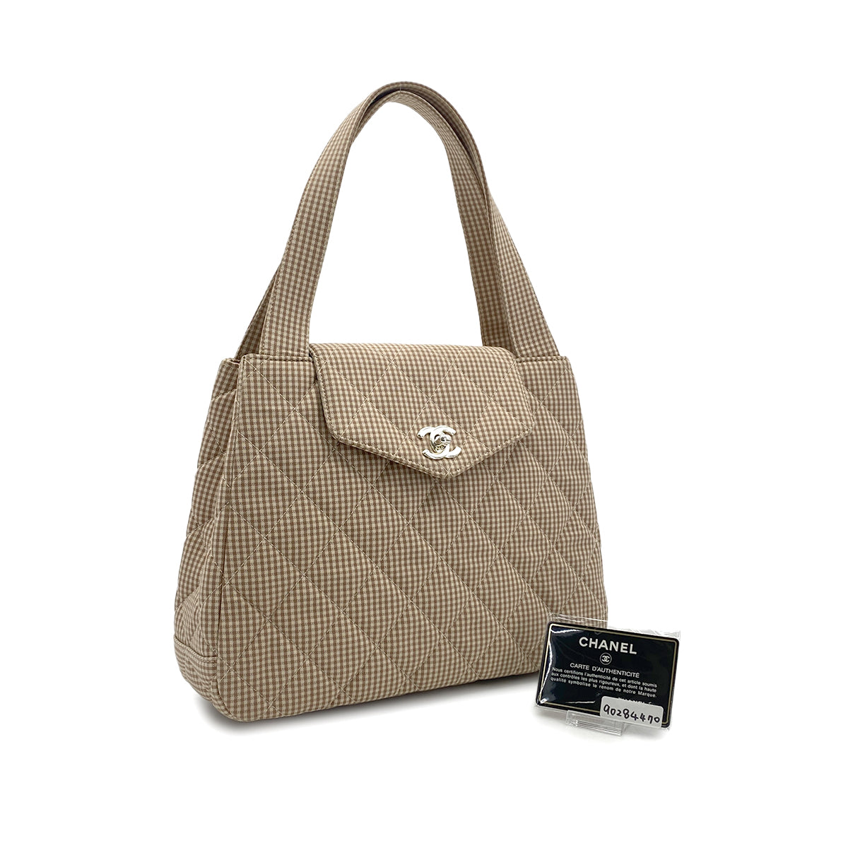 CHANEL VINTAGE MATELASSE CHECK PATTERN HAND BAG BEIGE CANVAS 90284470
