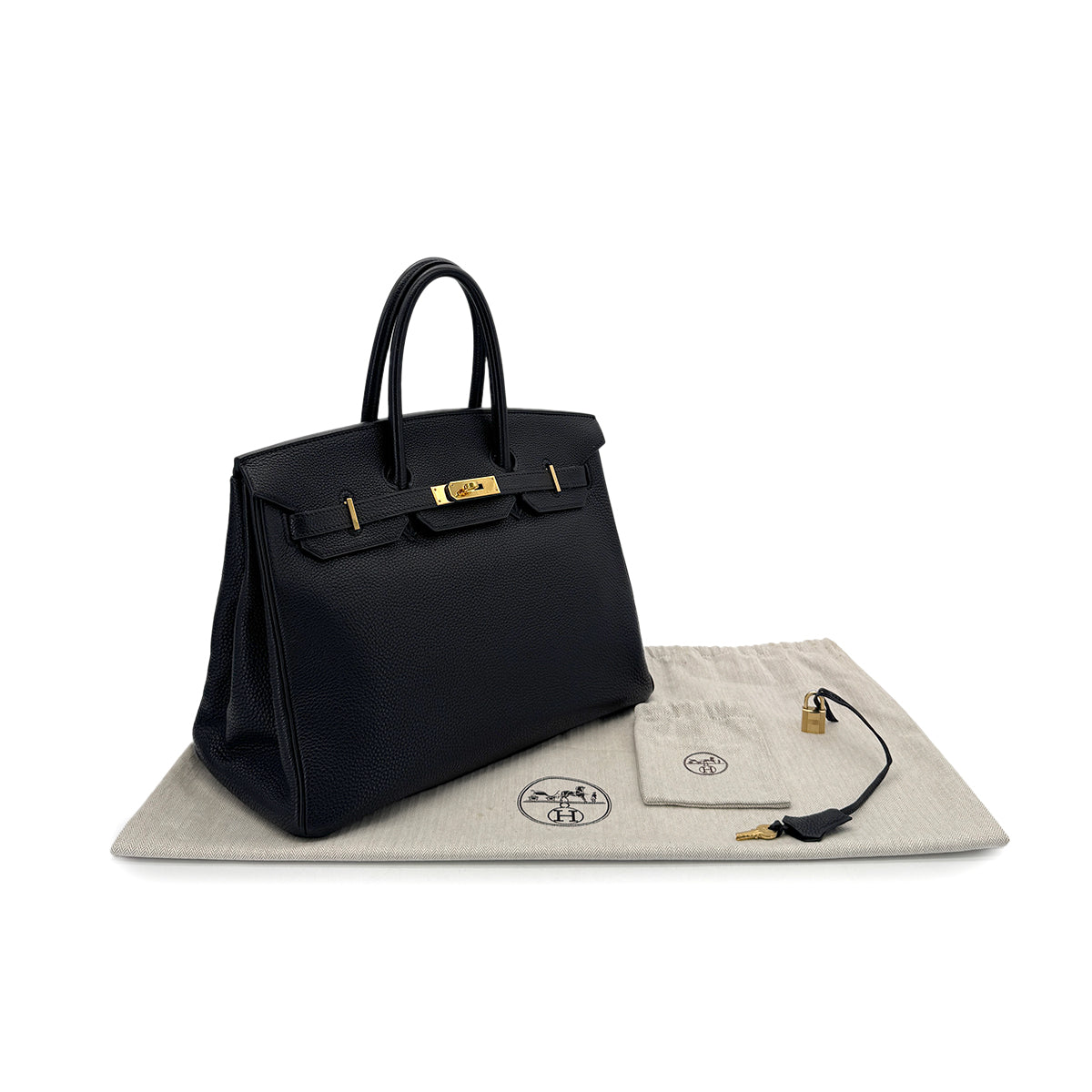 HERMES BIRKIN 35 BLACK TOGO HAND BAG □G GHW 90284555