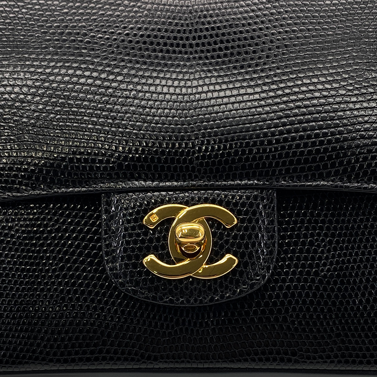 CHANEL VINTAGE CHAIN SHOULDER BAG BLACK LIZARD 90284556