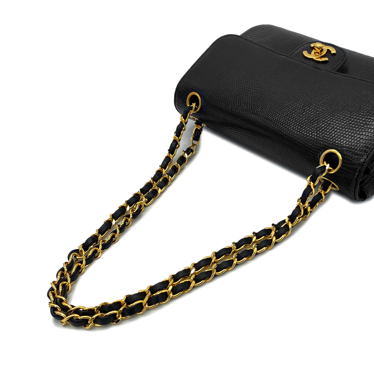 CHANEL VINTAGE CHAIN SHOULDER BAG BLACK LIZARD 90284556