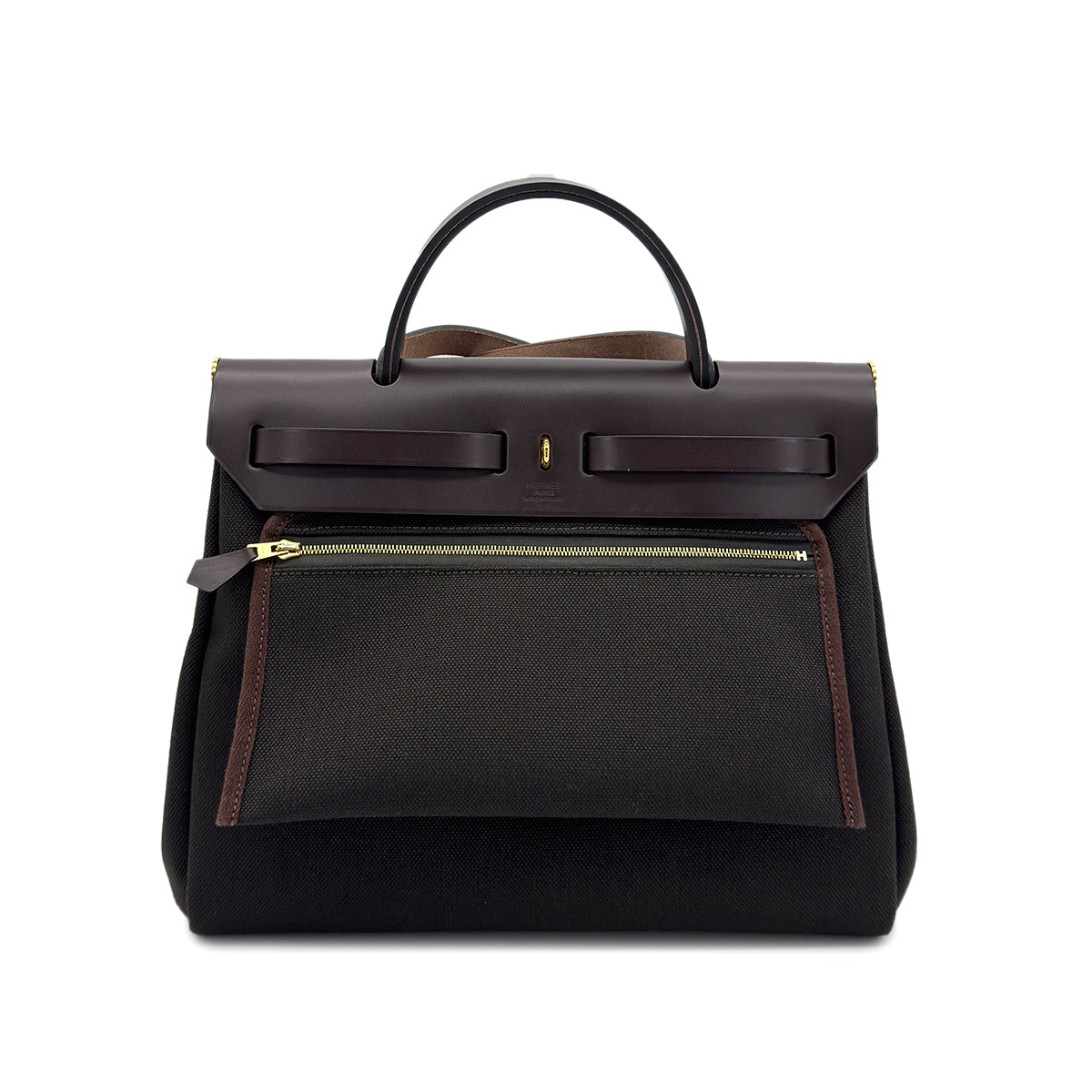 HERMES HERBAG ZIP PM 31 HAND SHOULDER BAG VERT MAQUIS VACHE HUNTER TOILE MILITAIRE W 90284557