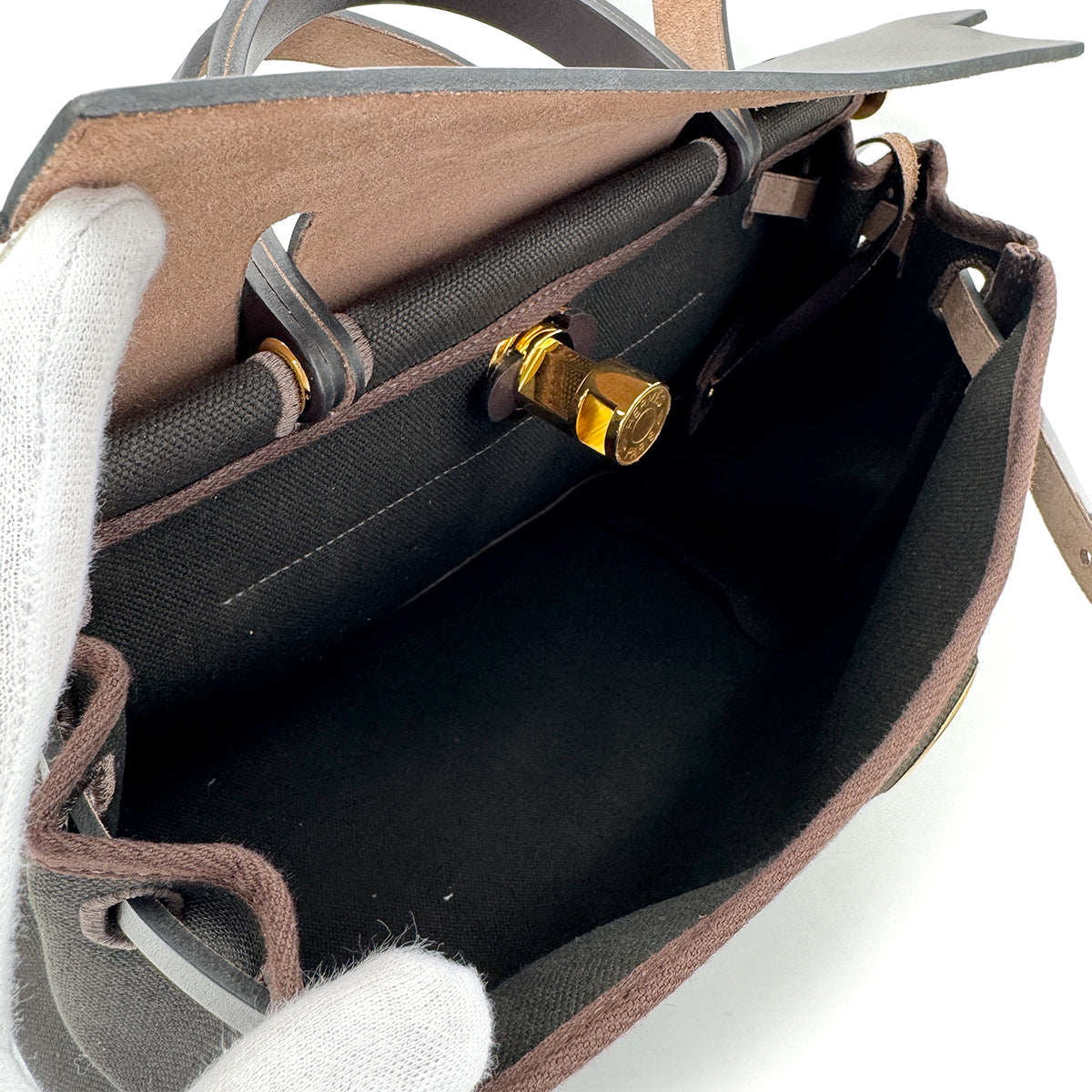 HERMES HERBAG ZIP PM 31 HAND SHOULDER BAG VERT MAQUIS VACHE HUNTER TOILE MILITAIRE W 90284557