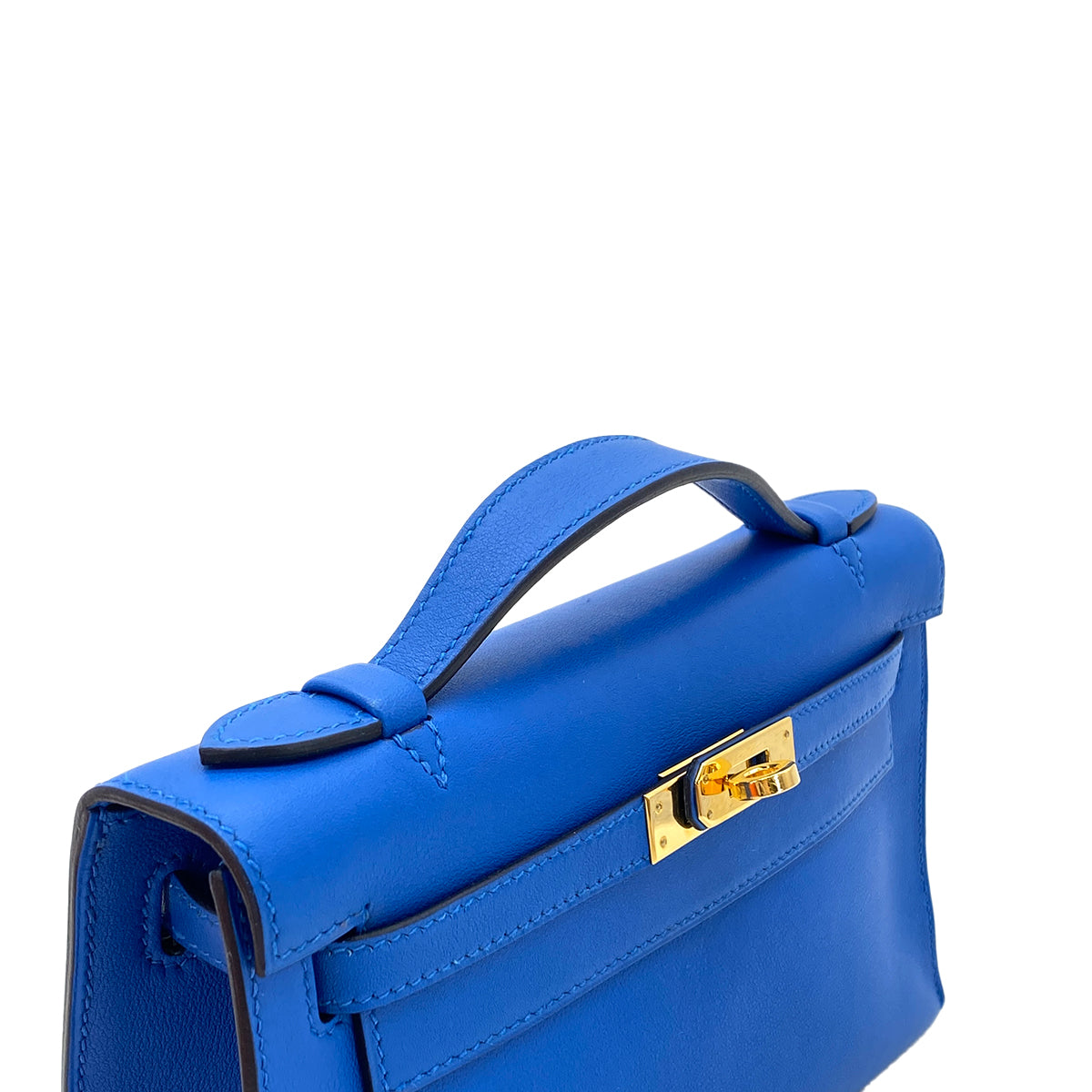 HERMES KELLY POCHETTE SELLIER BLUE ZELLIGE SWIFT HAND BAG C GHW 90284558