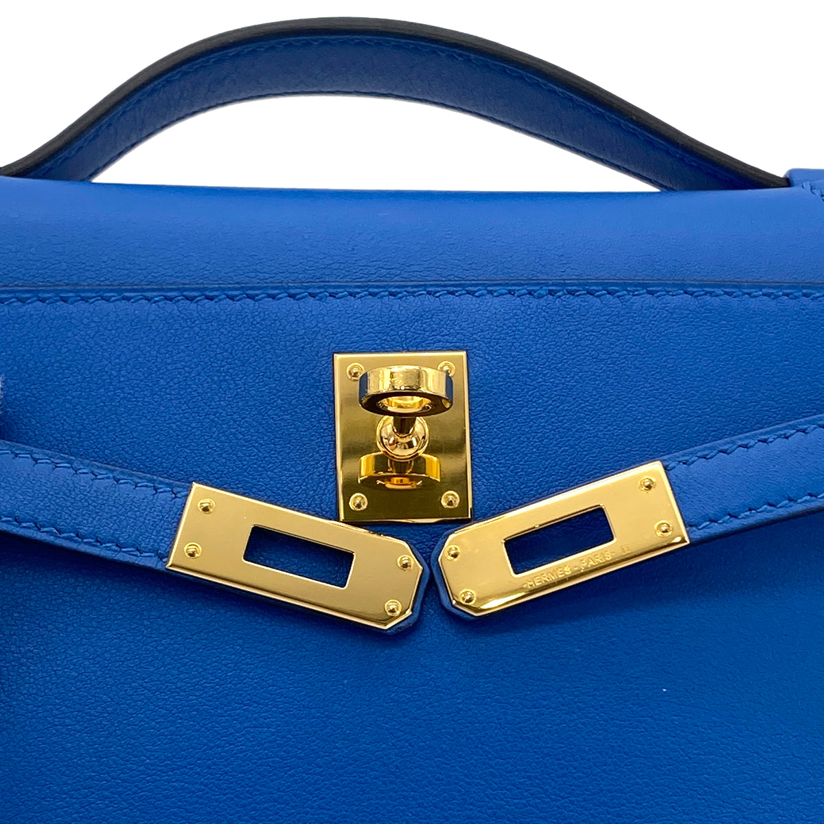 HERMES KELLY POCHETTE SELLIER BLUE ZELLIGE SWIFT HAND BAG C GHW 90284558
