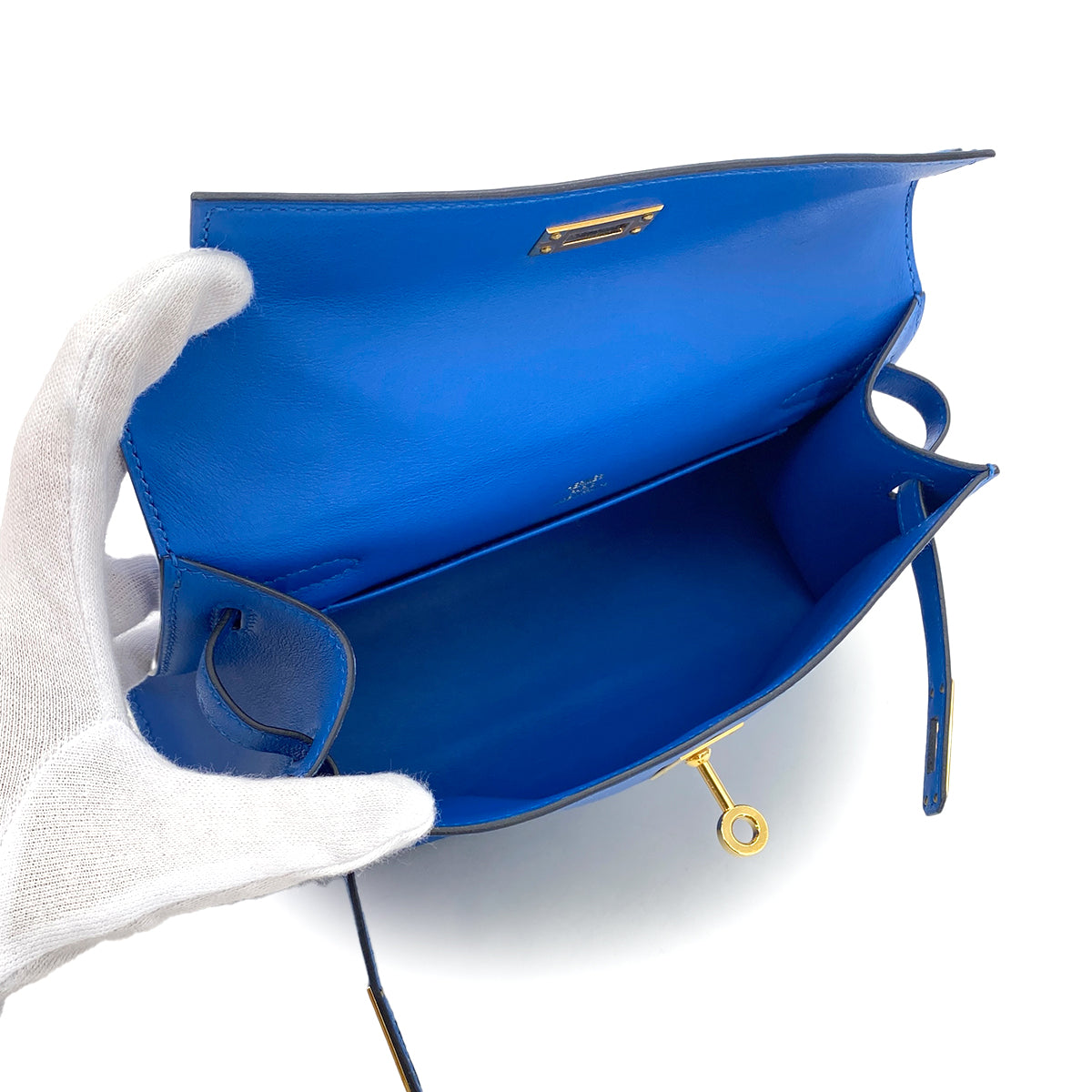 HERMES KELLY POCHETTE SELLIER BLUE ZELLIGE SWIFT HAND BAG C GHW 90284558