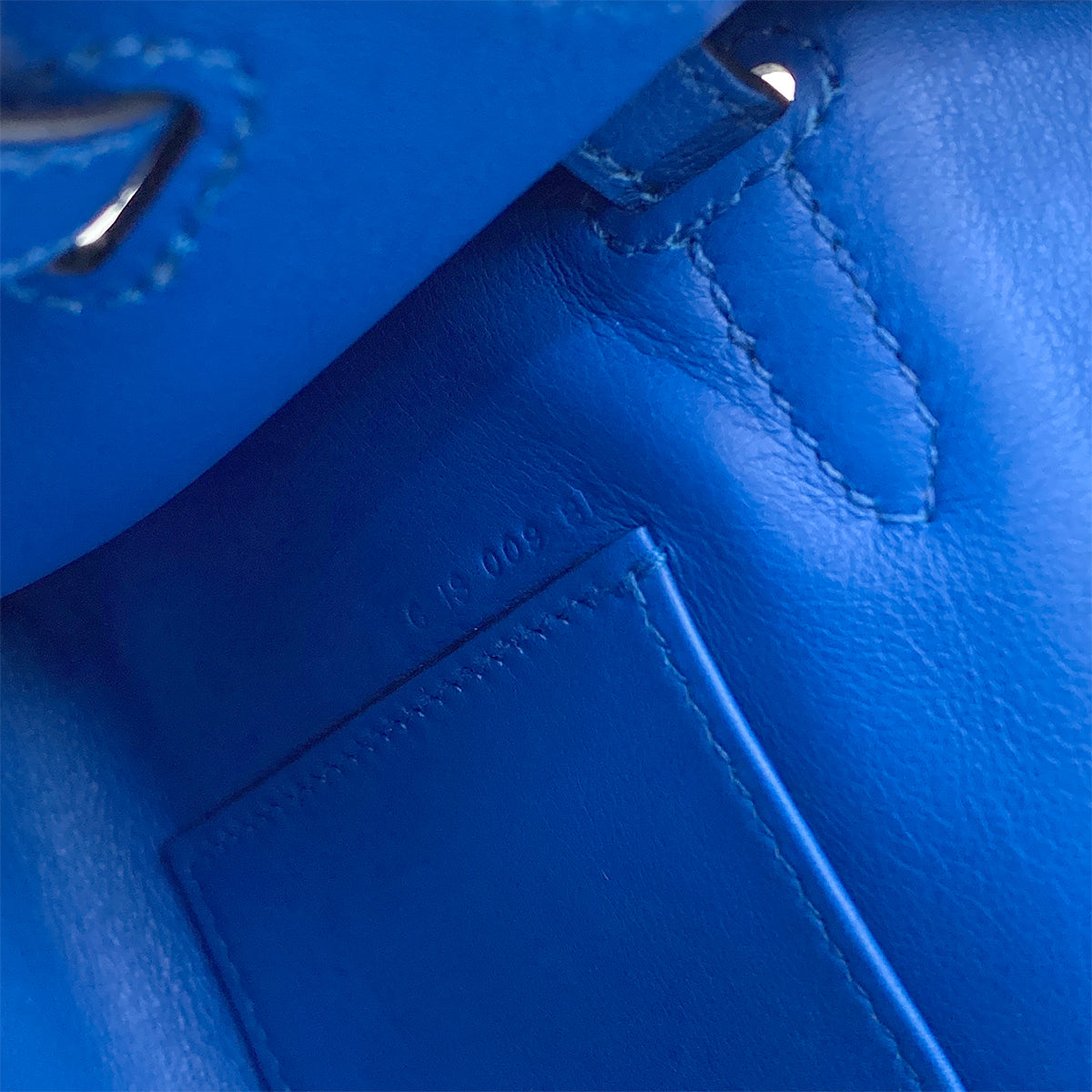 HERMES KELLY POCHETTE SELLIER BLUE ZELLIGE SWIFT HAND BAG C GHW 90284558