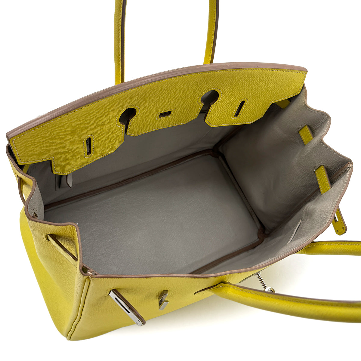 HERMES CANDY BIRKIN 35 LIME GRIS PERLE VEAU EPSOM HAND BAG □O SHW 90284559